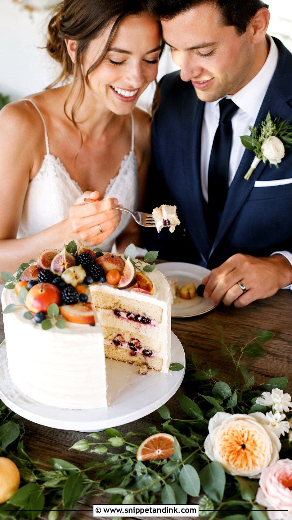 Fruit Topped Wedding Cake Eating Photo - Snippet and Ink - 20 Cake Eating Photoshoot Ideas for Wedding