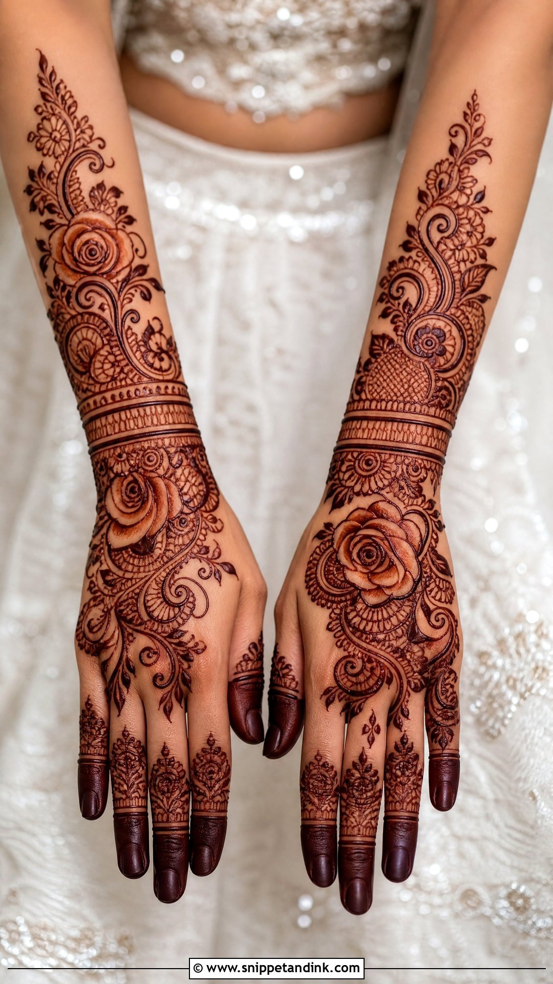 Full Arabic Bridal Back Hand Mehndi Design - Snippet and Ink - 20 Full Arabian Back Hand Mehndi Design Ideas