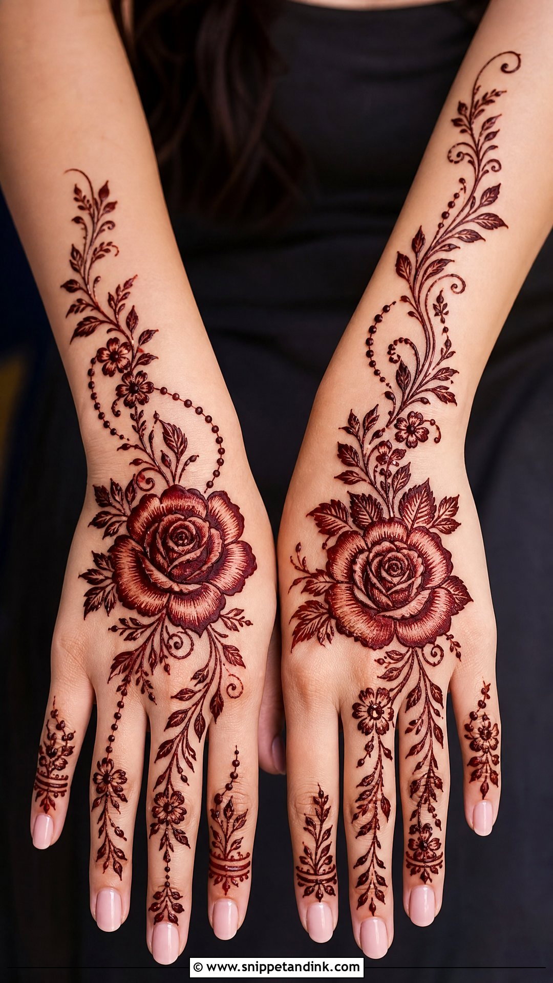 Full Arabic Rose Back Hand Mehndi Design - Snippet and Ink - 20 Full Arabian Back Hand Mehndi Design Ideas