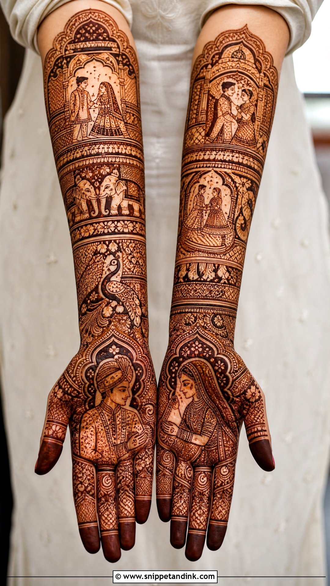 Full Arm Bridal Mehndi With Figure Details - Snippet and Ink - 20 Bridal Mehndi Designs with Figures