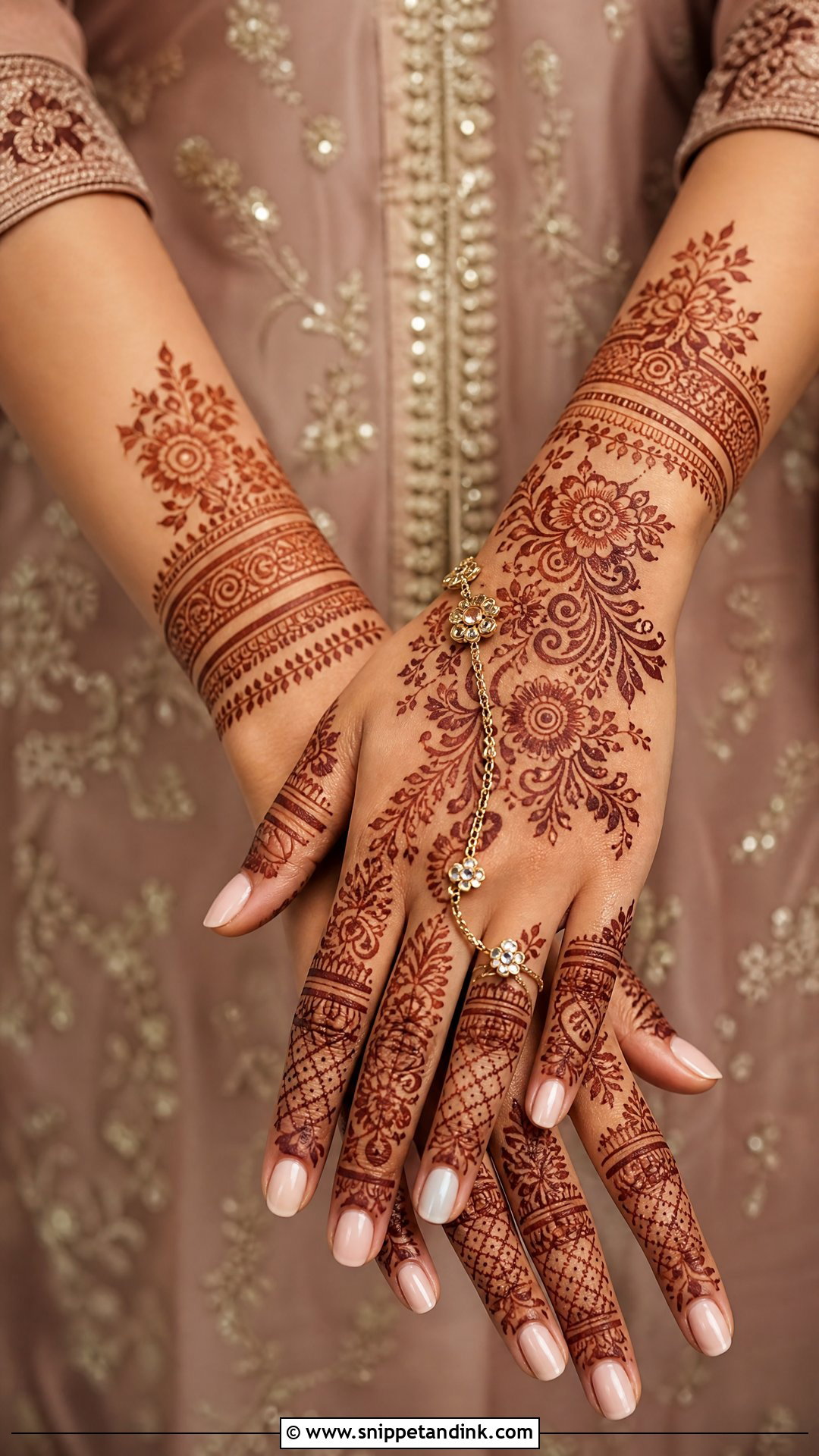 Full Back Hand Engagement Mehndi Design - Snippet and Ink - 30 Full Back Hand Mehndi Designs