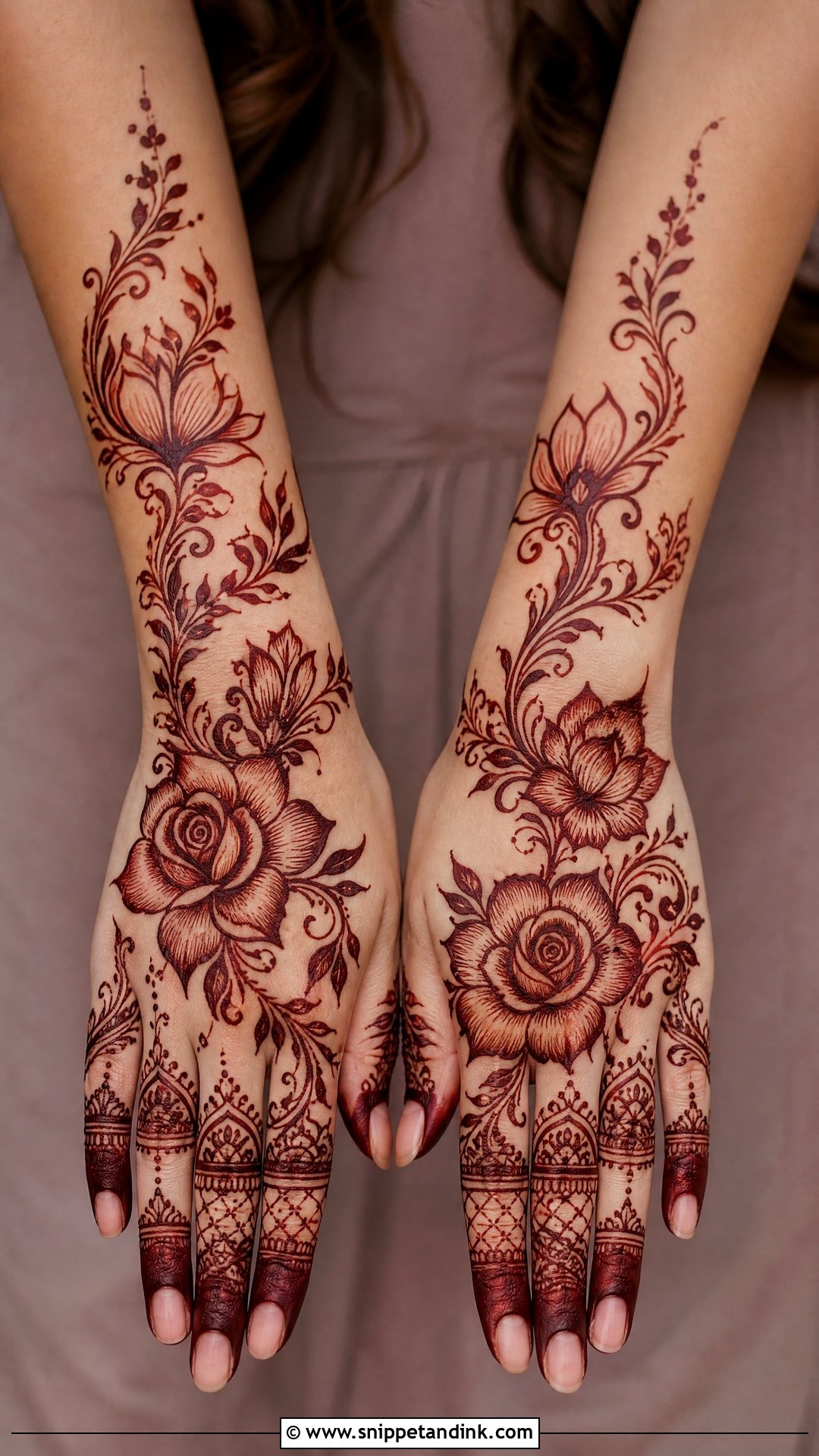 Full Back Hand Floral Mehndi Design - Snippet and Ink - 30 Full Back Hand Mehndi Designs