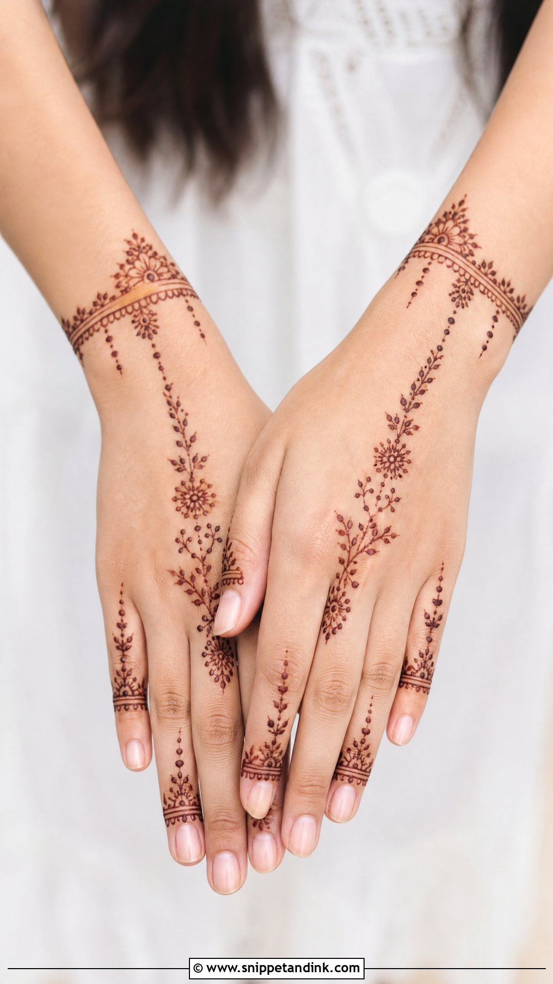 Full Back Hand Minimal Mehndi Design - Snippet and Ink - 30 Full Back Hand Mehndi Designs