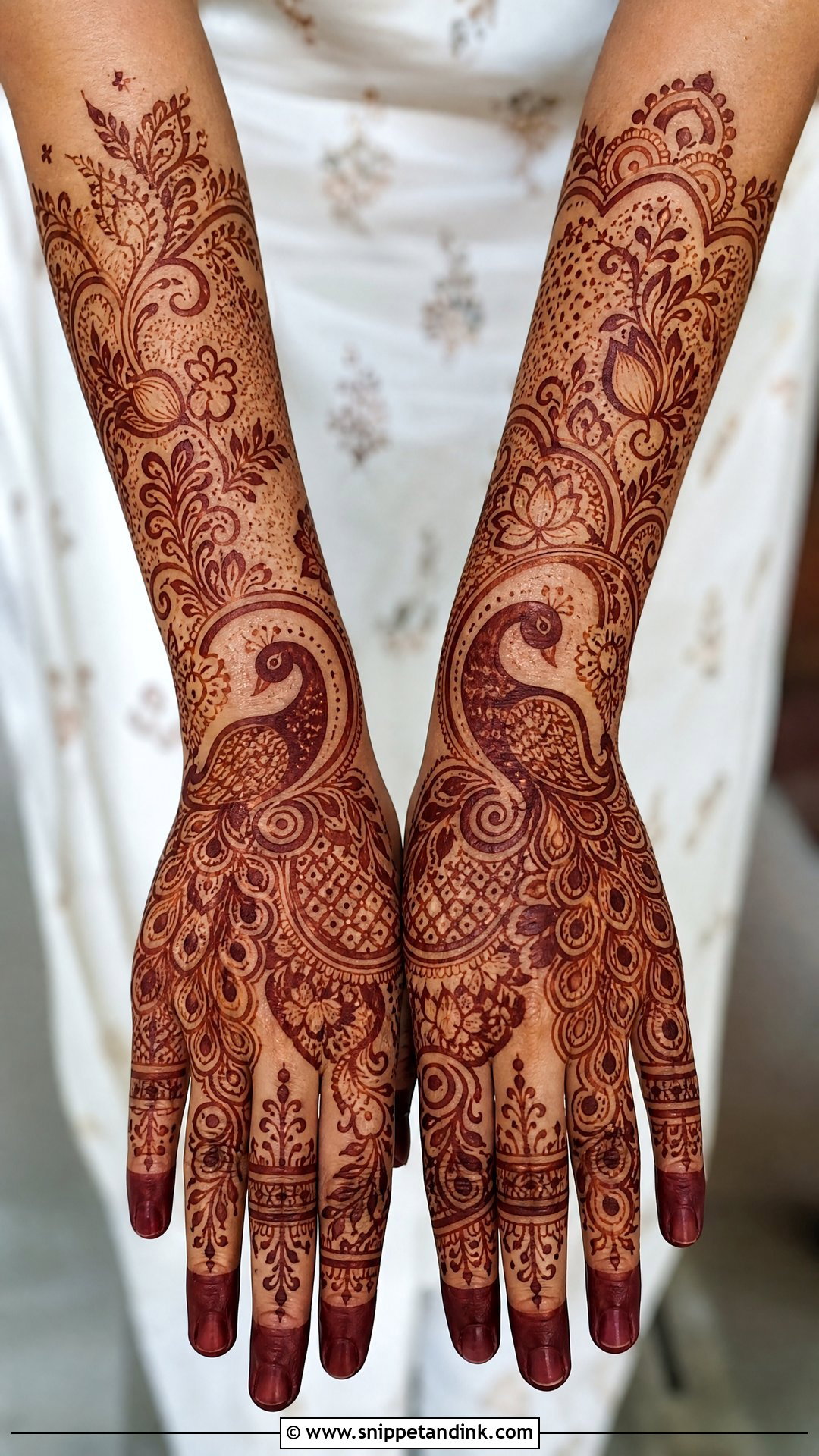 Full Back Hand Peacock Mehndi Design - Snippet and Ink - 30 Full Back Hand Mehndi Designs
