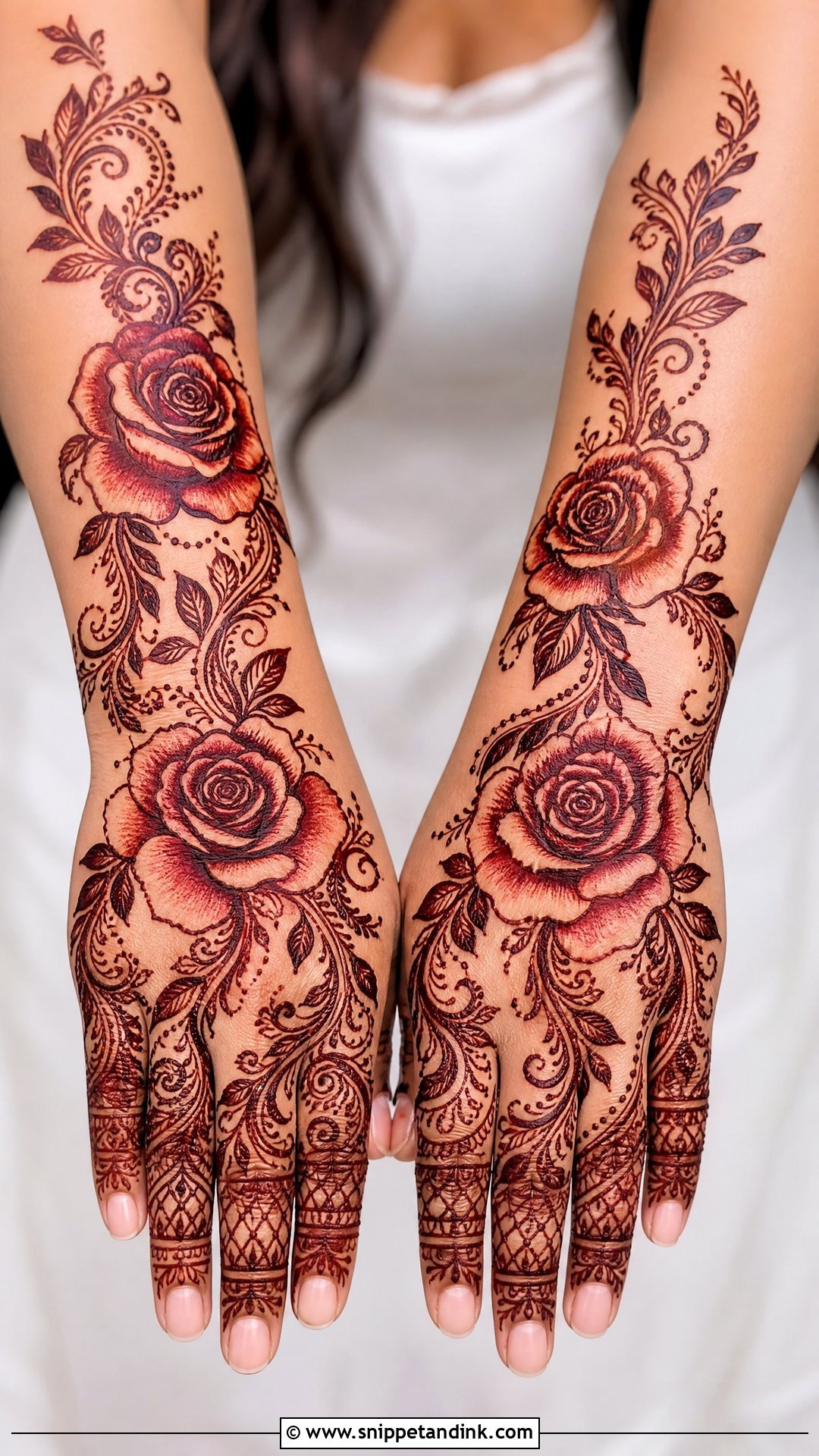 Full Back Hand Rose Mehndi Design - Snippet and Ink - 30 Full Back Hand Mehndi Designs