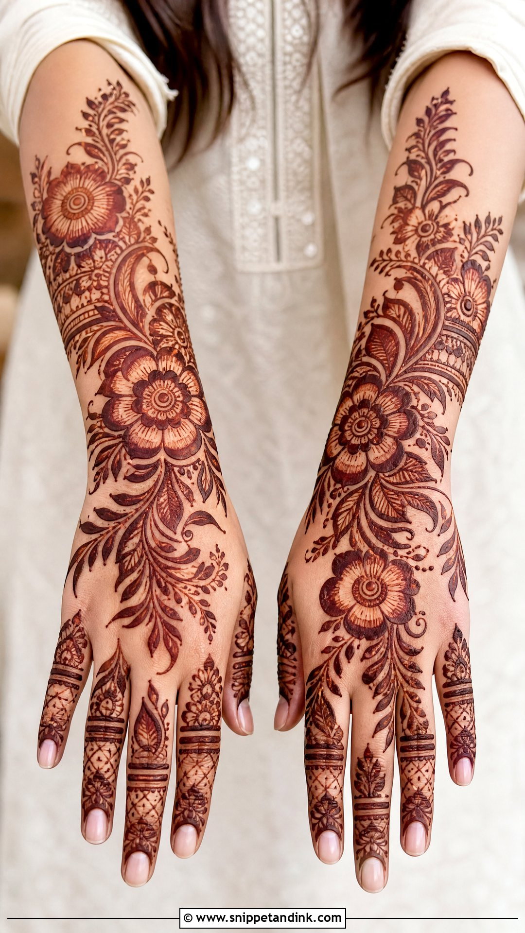 Full Back Hand Shaded Mehndi Design - Snippet and Ink - 30 Full Back Hand Mehndi Designs