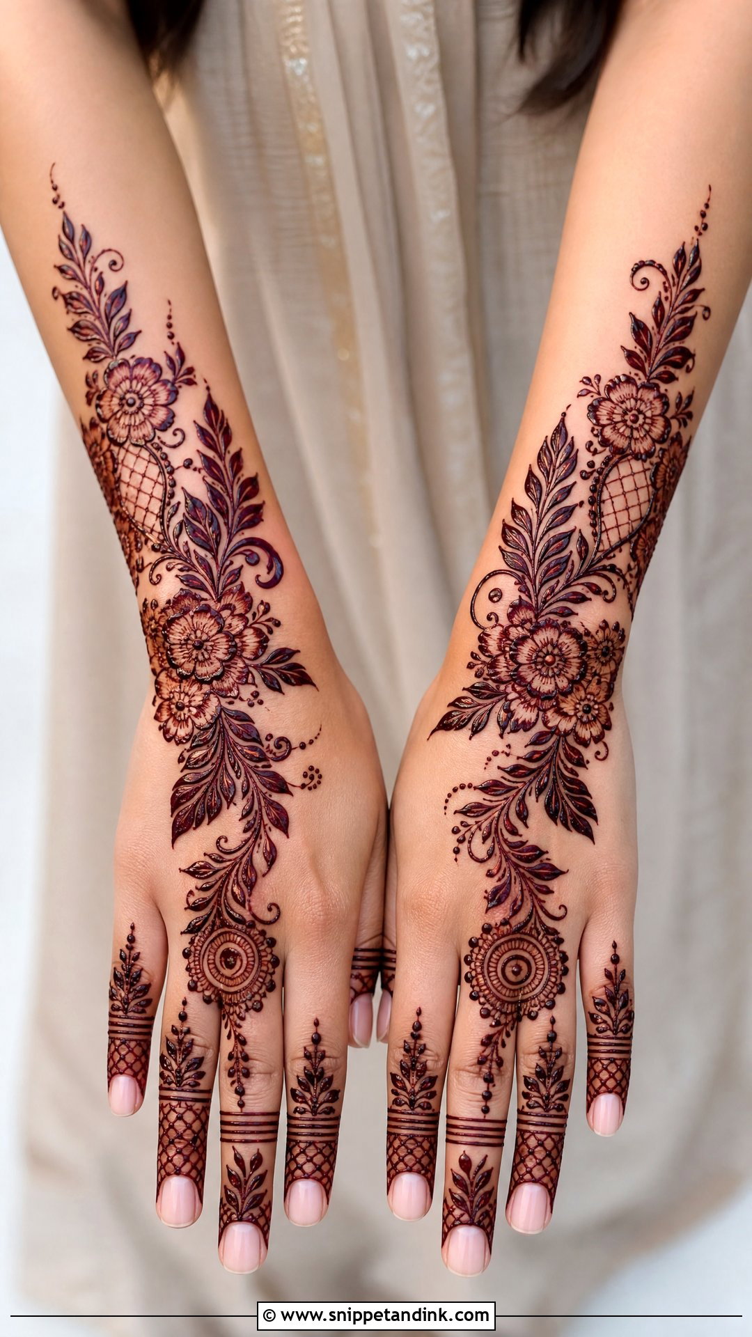 Full Back Hand Wedding Guest Mehndi Design - Snippet and Ink - 30 Full Back Hand Mehndi Designs