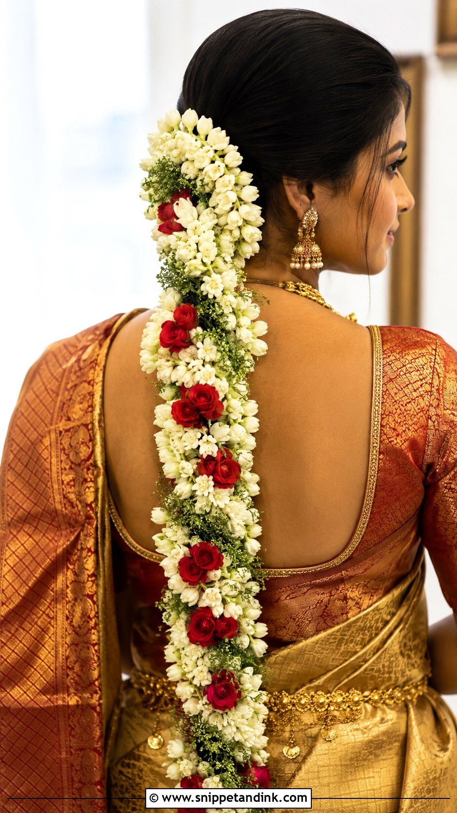 Full Braid Veni with Cascading Flowers - Snippet and Ink - 20 Flower Veni for Hair Indian Brides Ideas