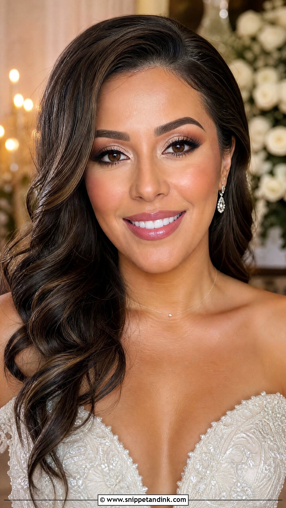 Full Glam Bridal Makeup With Pink Lip - Snippet and Ink - 20 Full Glam Makeup Looks Wedding