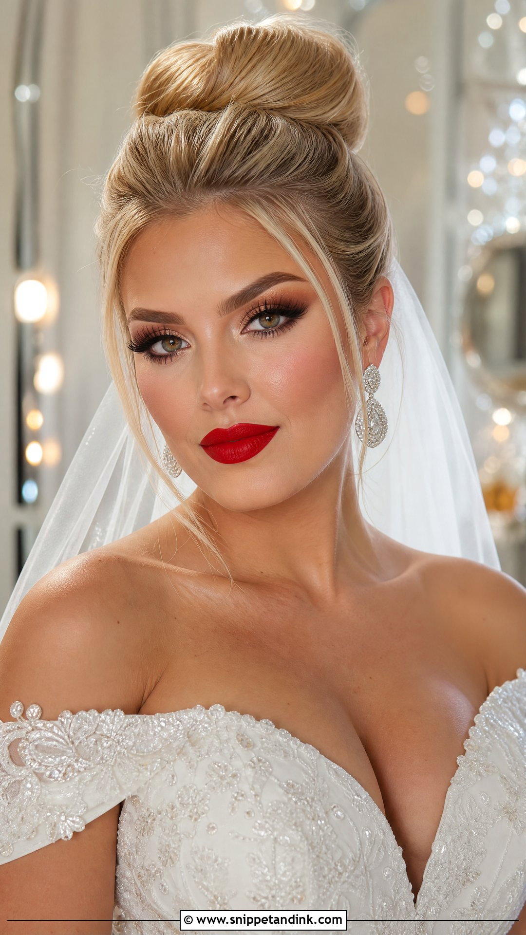 Full Glam Bridal Makeup With Red Lipstick - Snippet and Ink - 20 Bride Red Lipstick Ideas