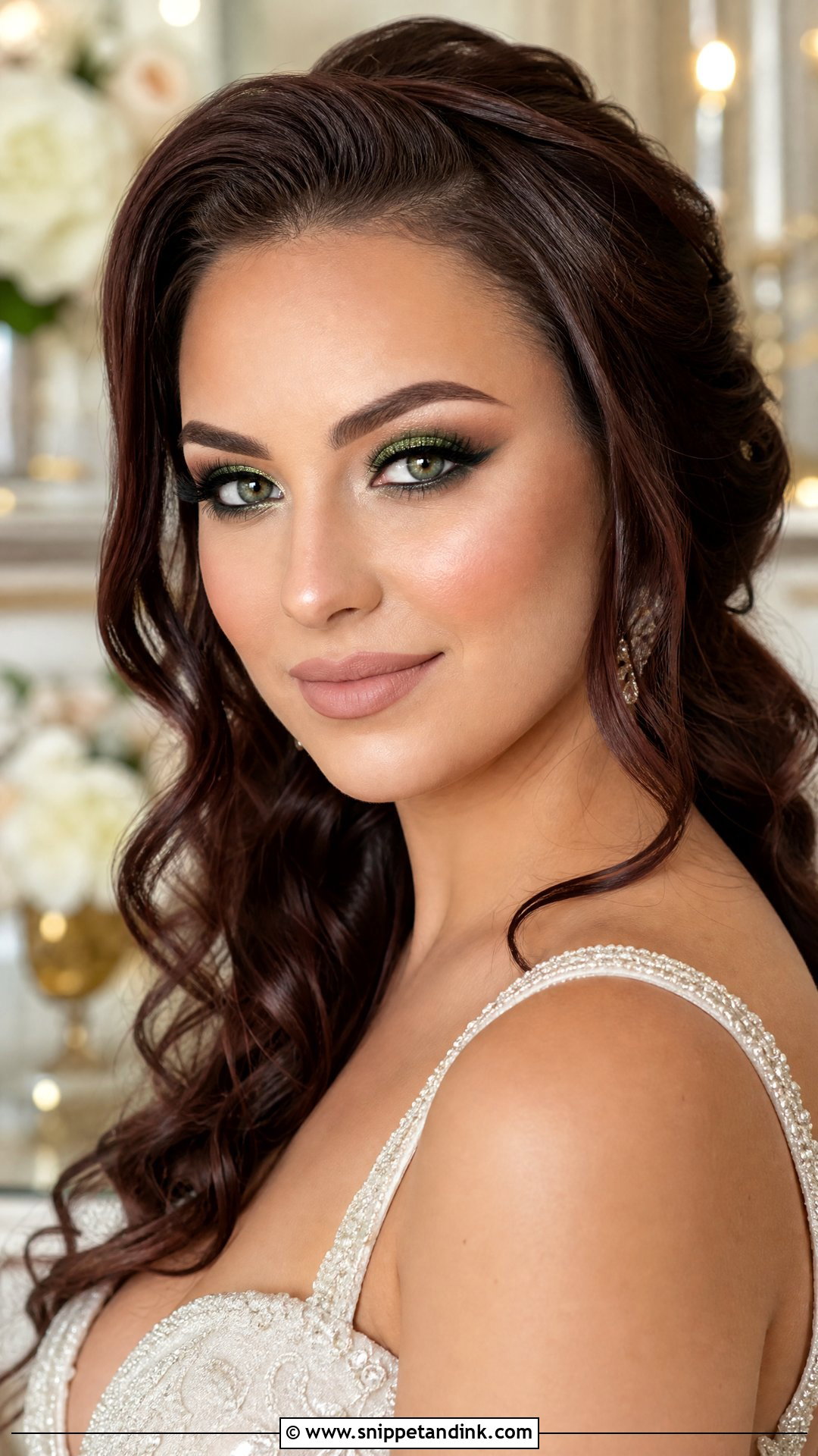 Full Glam Green Eye Bridal Makeup - Snippet and Ink - 20 Green Eye Bridal Makeup Ideas