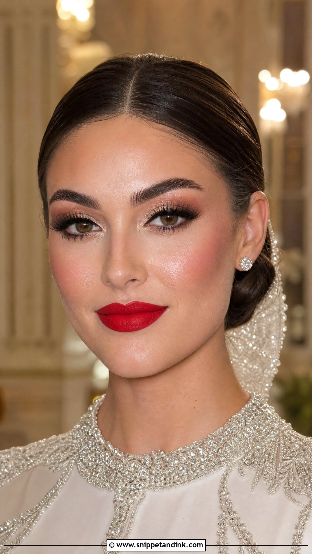 Full Glam Red Lip Bridal Makeup - Snippet and Ink - 20 Red Lips Bride Ideas
