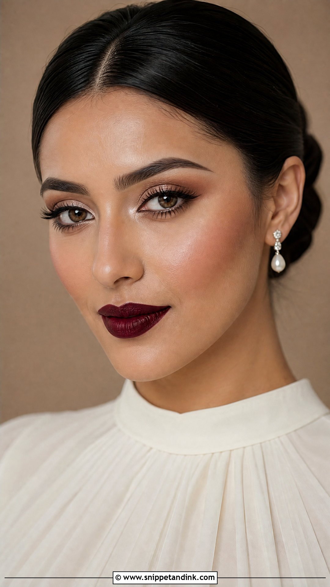 Full Glam Wedding Makeup With Burgundy Lip - Snippet and Ink - 30 Full Glam Wedding Makeup Ideas