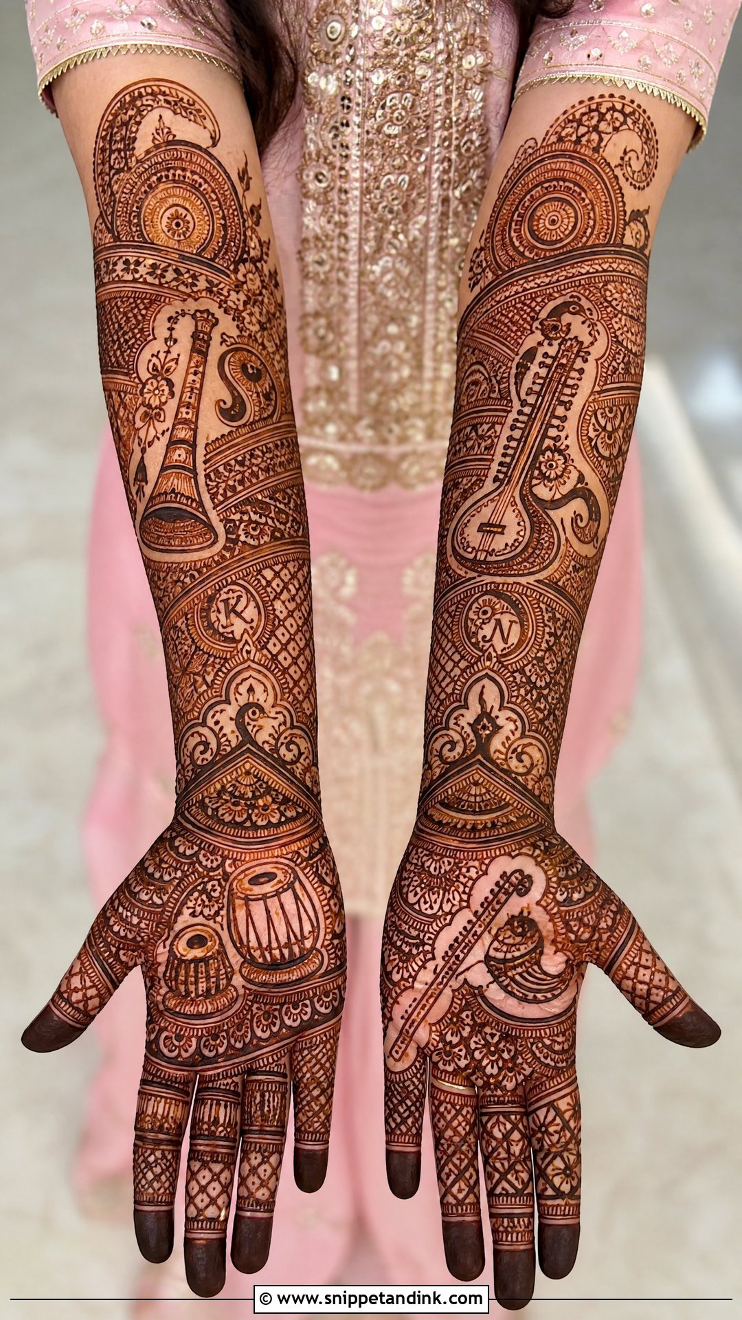 Full Hand Bridal Instruments Mehndi Design - Snippet and Ink - 20 Bridal Instruments Mehndi Designs
