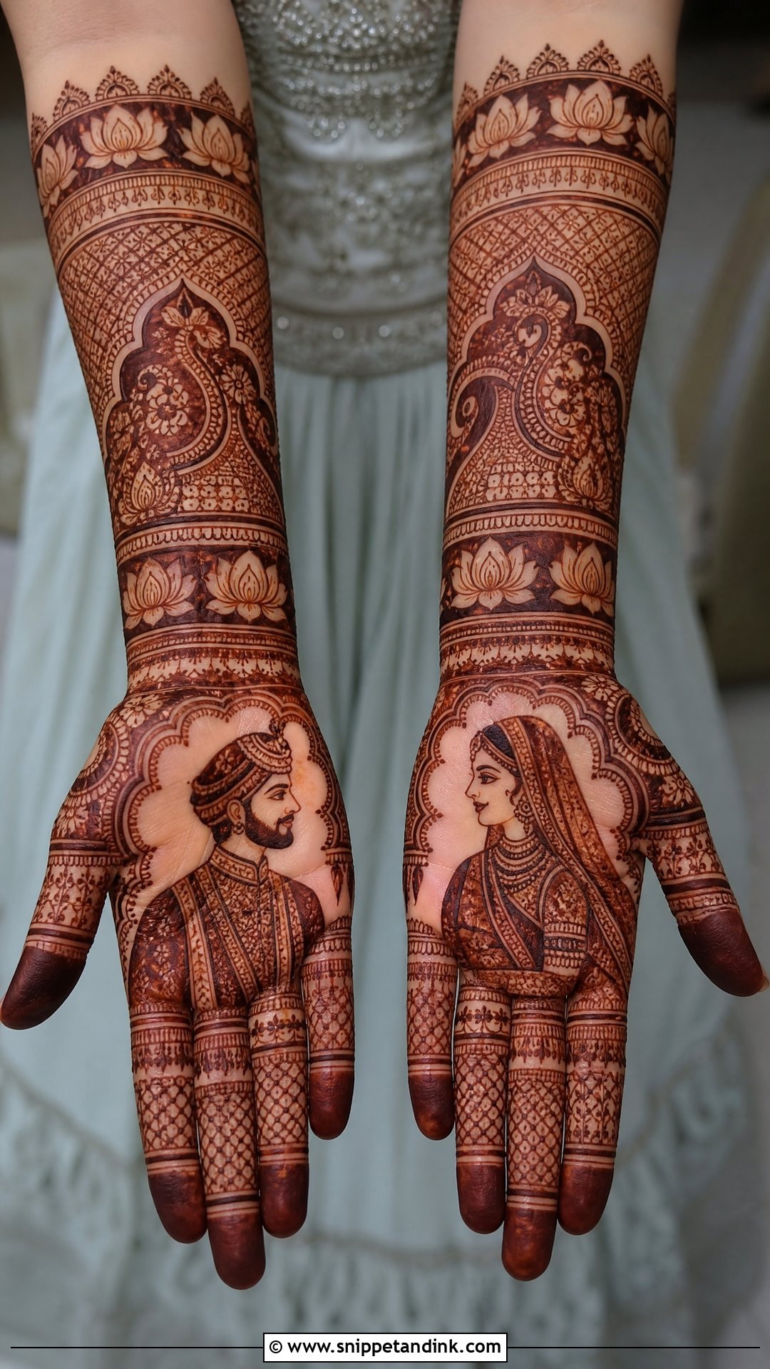 Full Hand Bridal Mehndi With Bride And Groom Figures - Snippet and Ink - 20 Bridal Mehndi Designs with Figures
