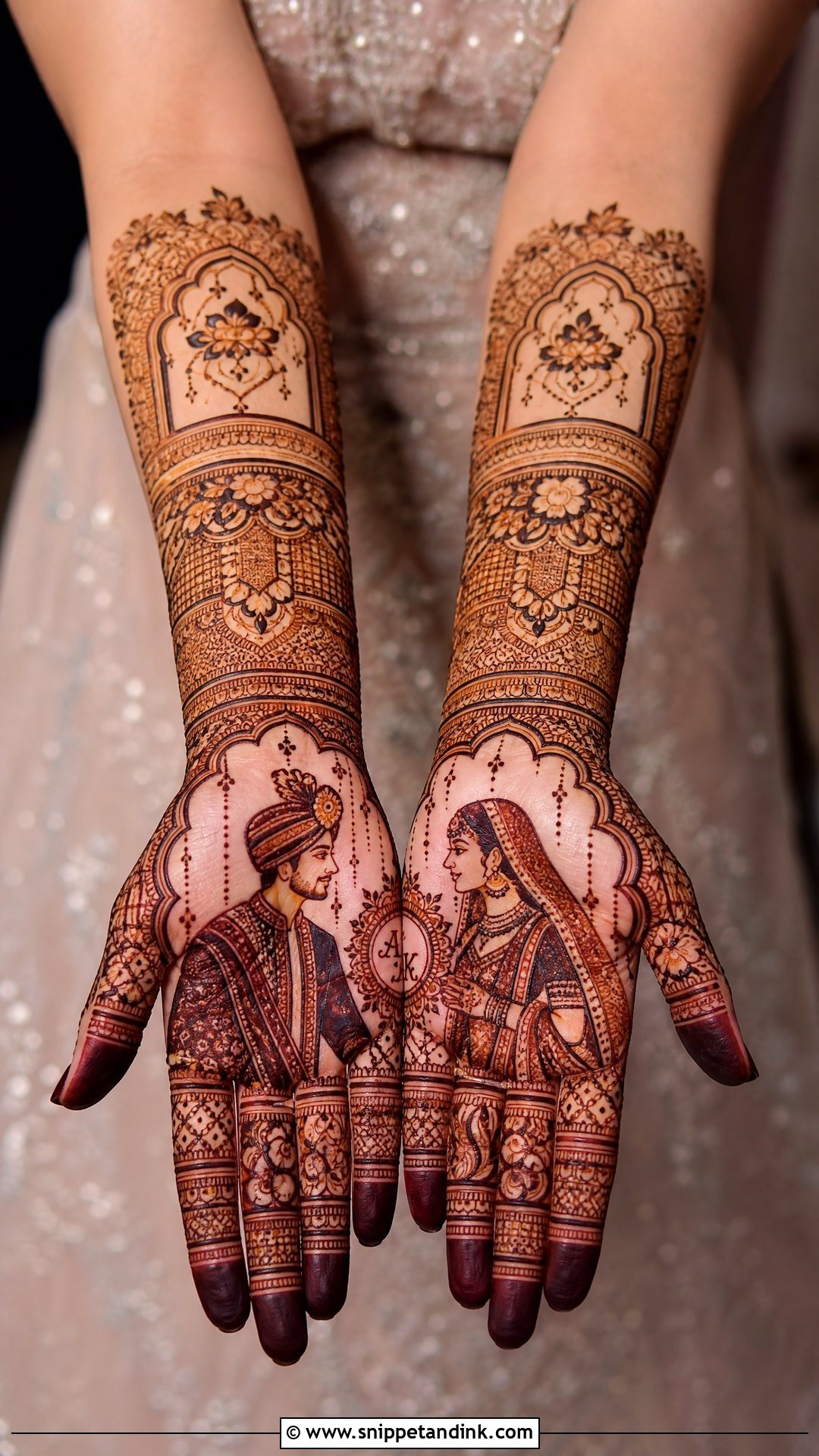 Full Hand Bridal Mehndi With Portrait - Snippet and Ink - 25 Bridal Full Hand Mehndi Designs