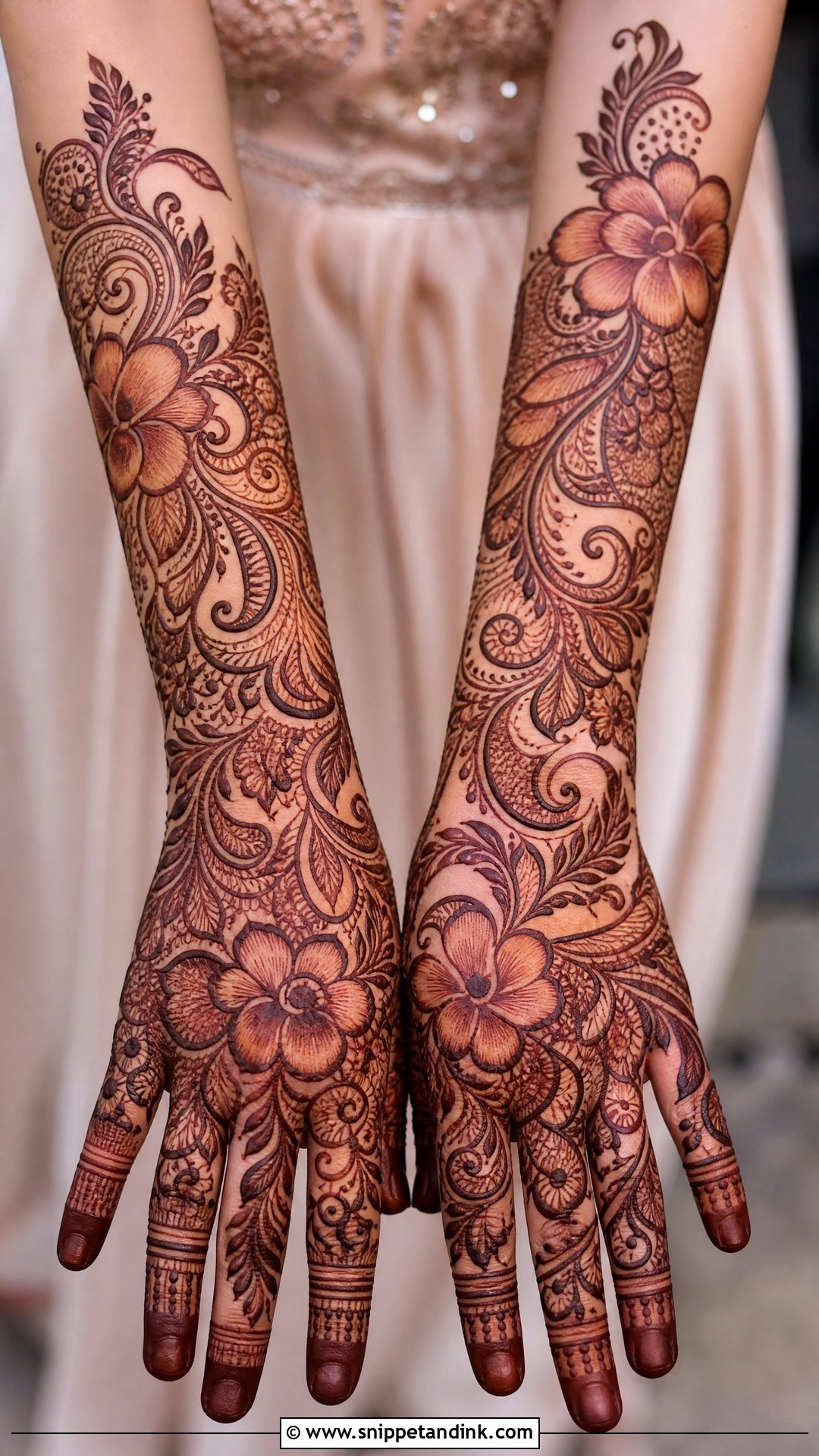 Full Hand Bridal Mehndi With Shaded Floral Design - Snippet and Ink - 20 Full Bridal Mehndi Designs