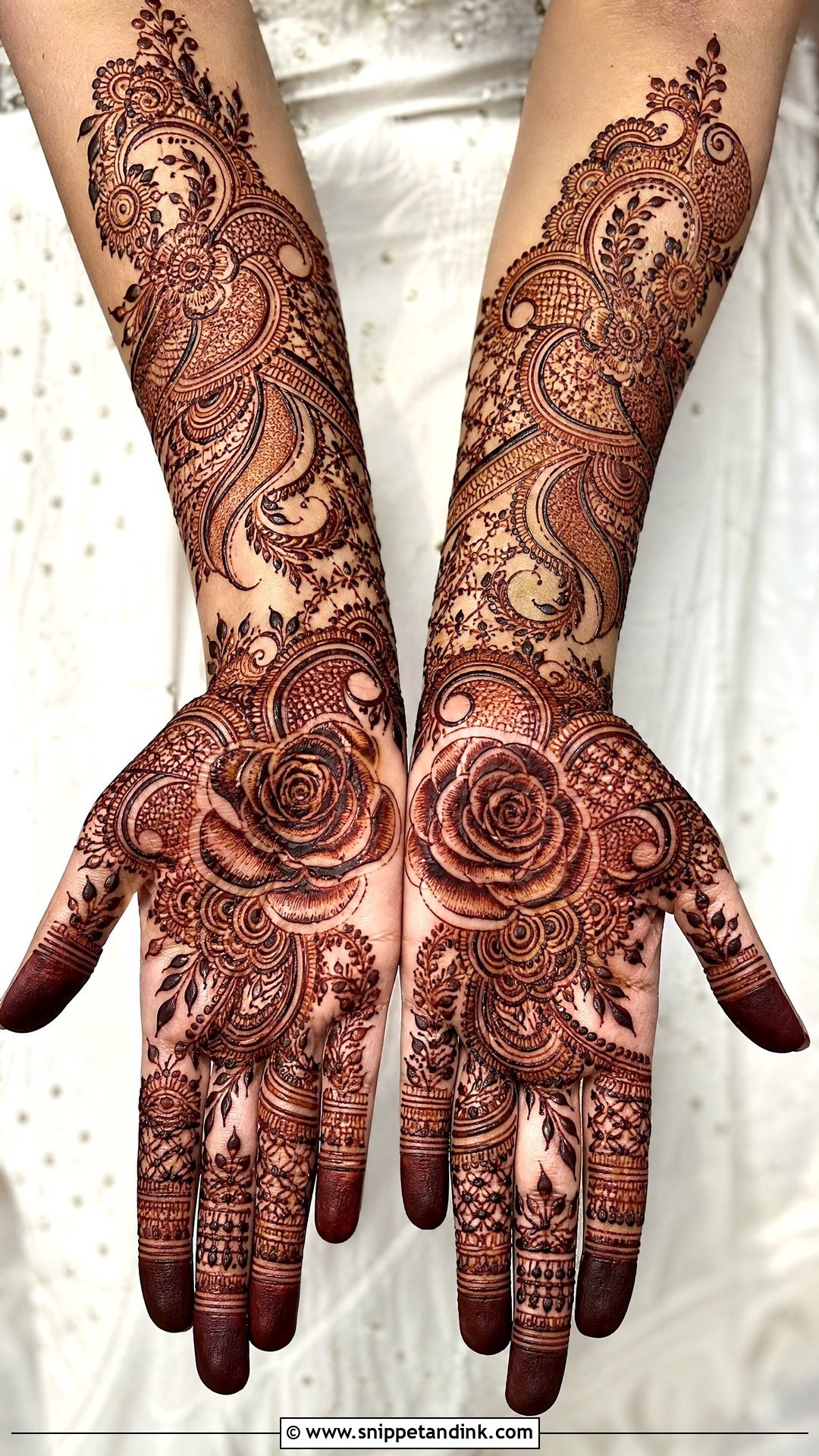 Full Hand Bridal Rose Mehndi Design - Snippet and Ink - 20 Bridal Rose Mehndi Designs