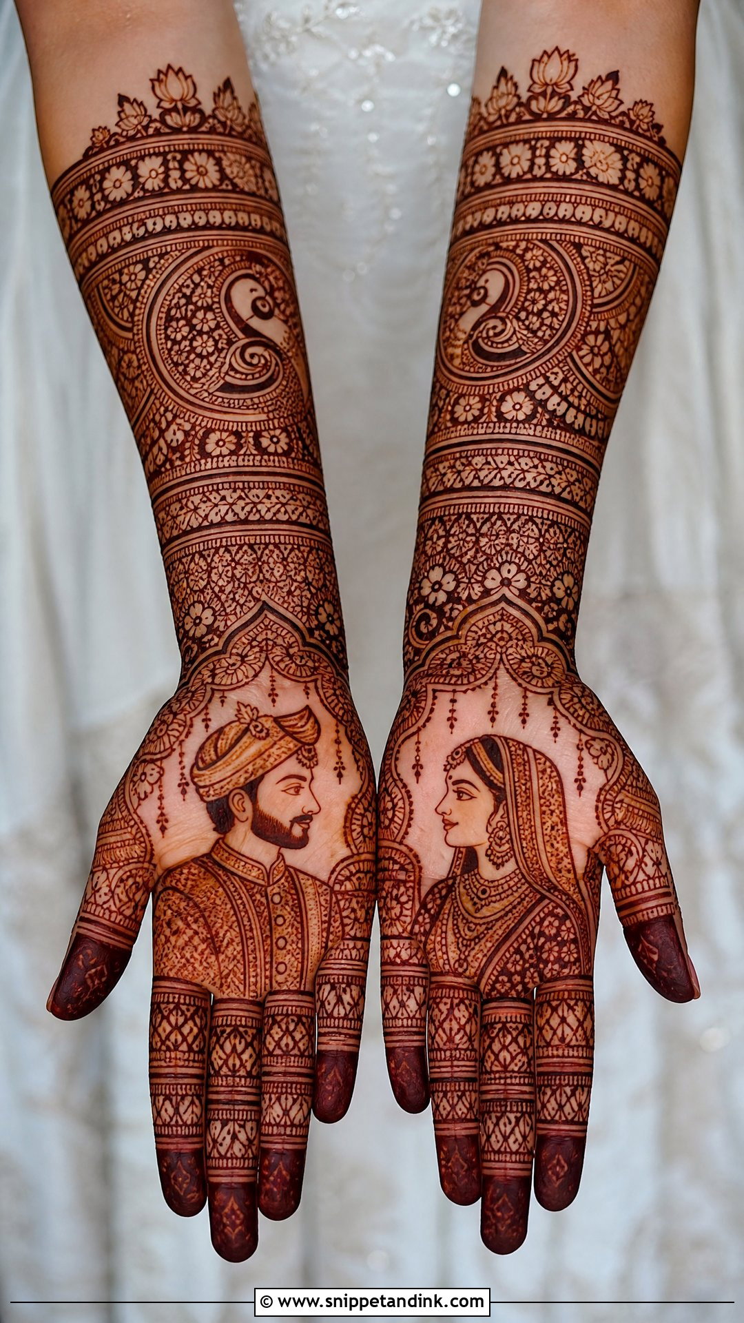 Full Hand Bride And Groom Portrait Mehndi - Snippet and Ink - 20 Bride and Groom Mehndi Design Ideas