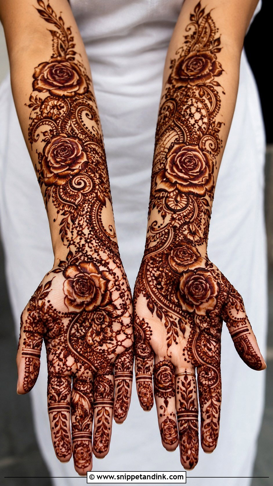 Full Hand Dubai Rose Mehndi Design - Snippet and Ink - 35 Dubai Rose Mehndi Designs