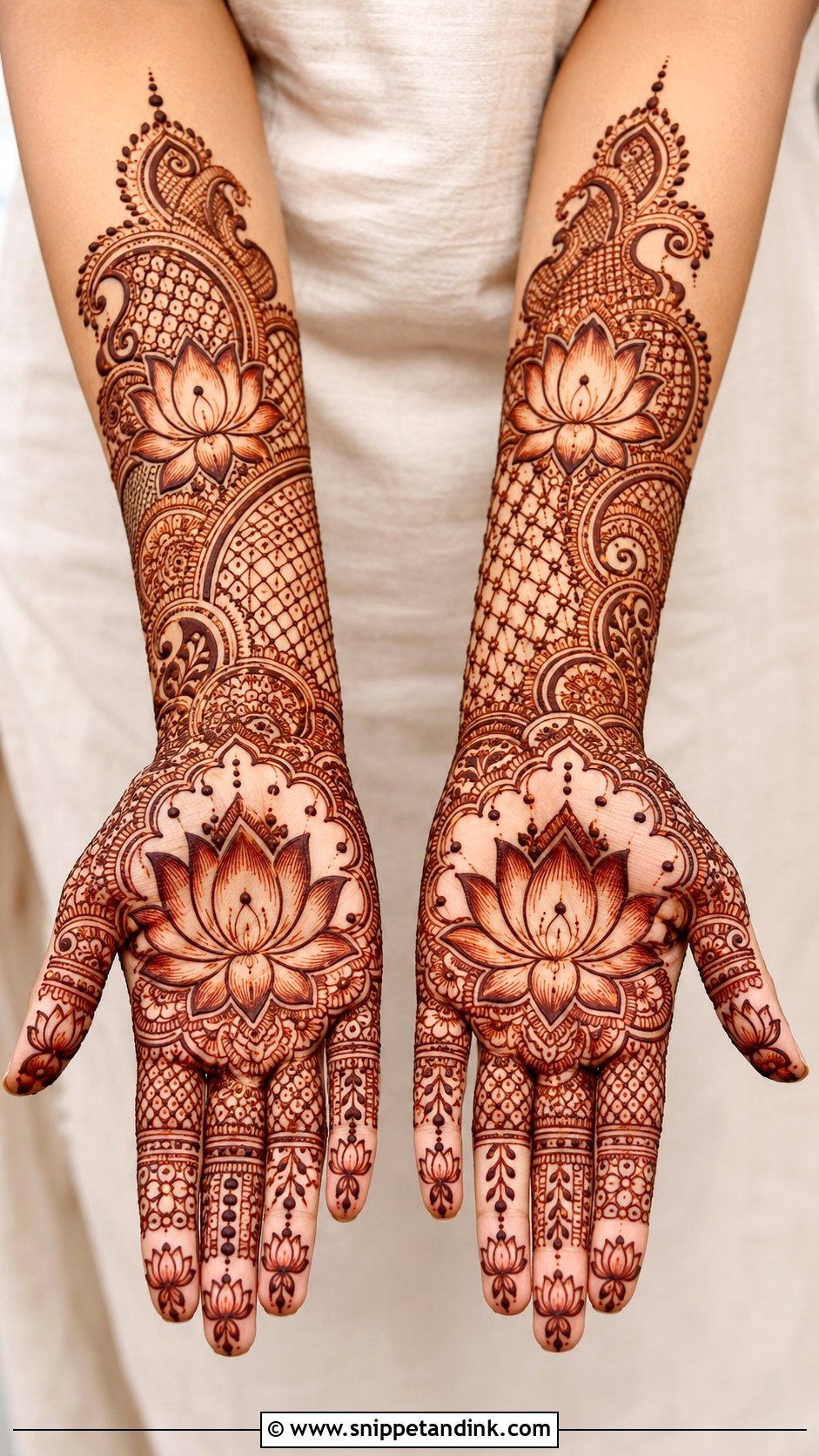 Full Hand Lotus Mehndi Design - Snippet and Ink - 35 Latest Full Hand Mehndi Designs