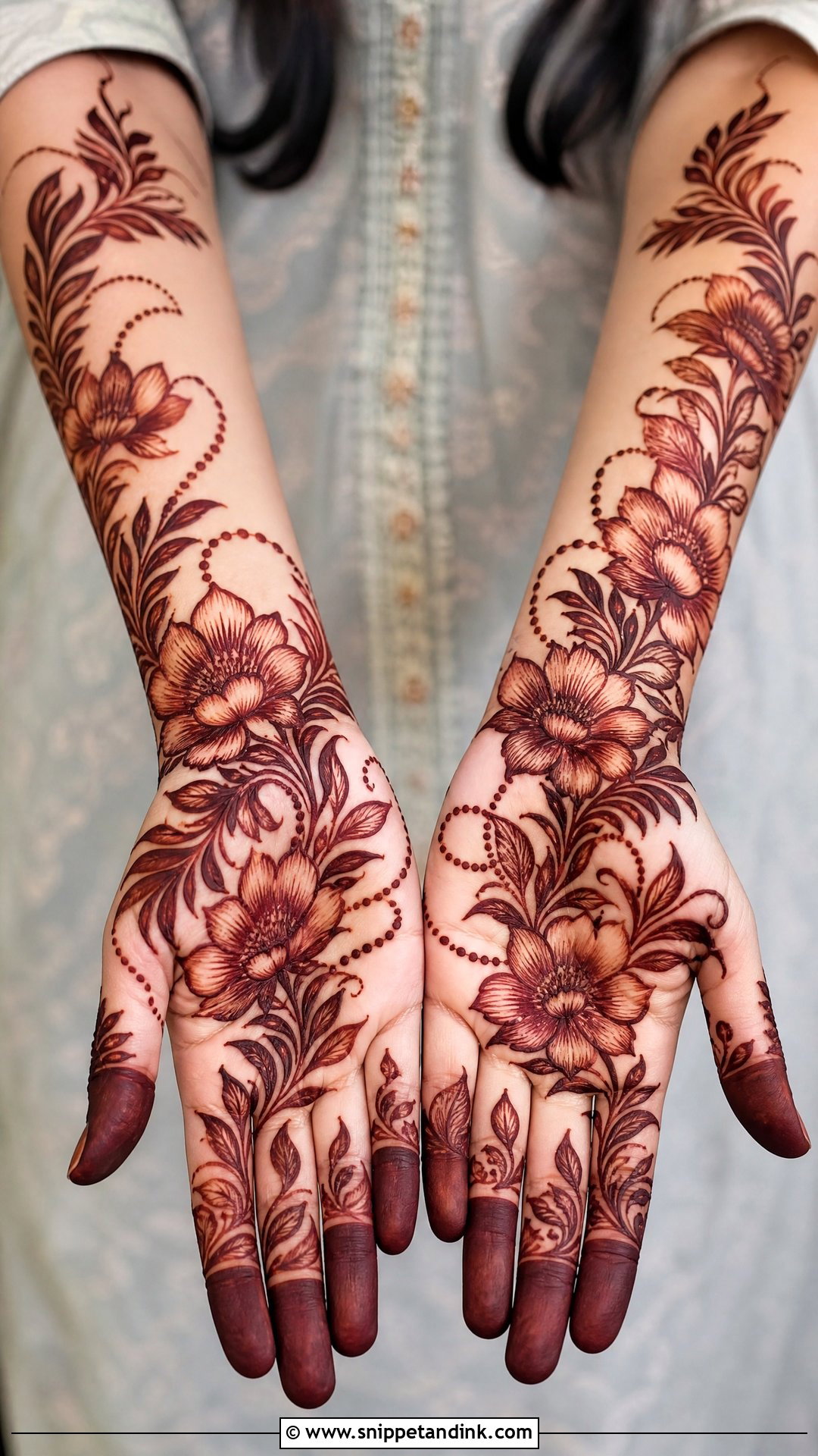Full Hand Mehndi Design With Flowers - Snippet and Ink - 30 Best Beautiful Full Hand Mehndi Designs