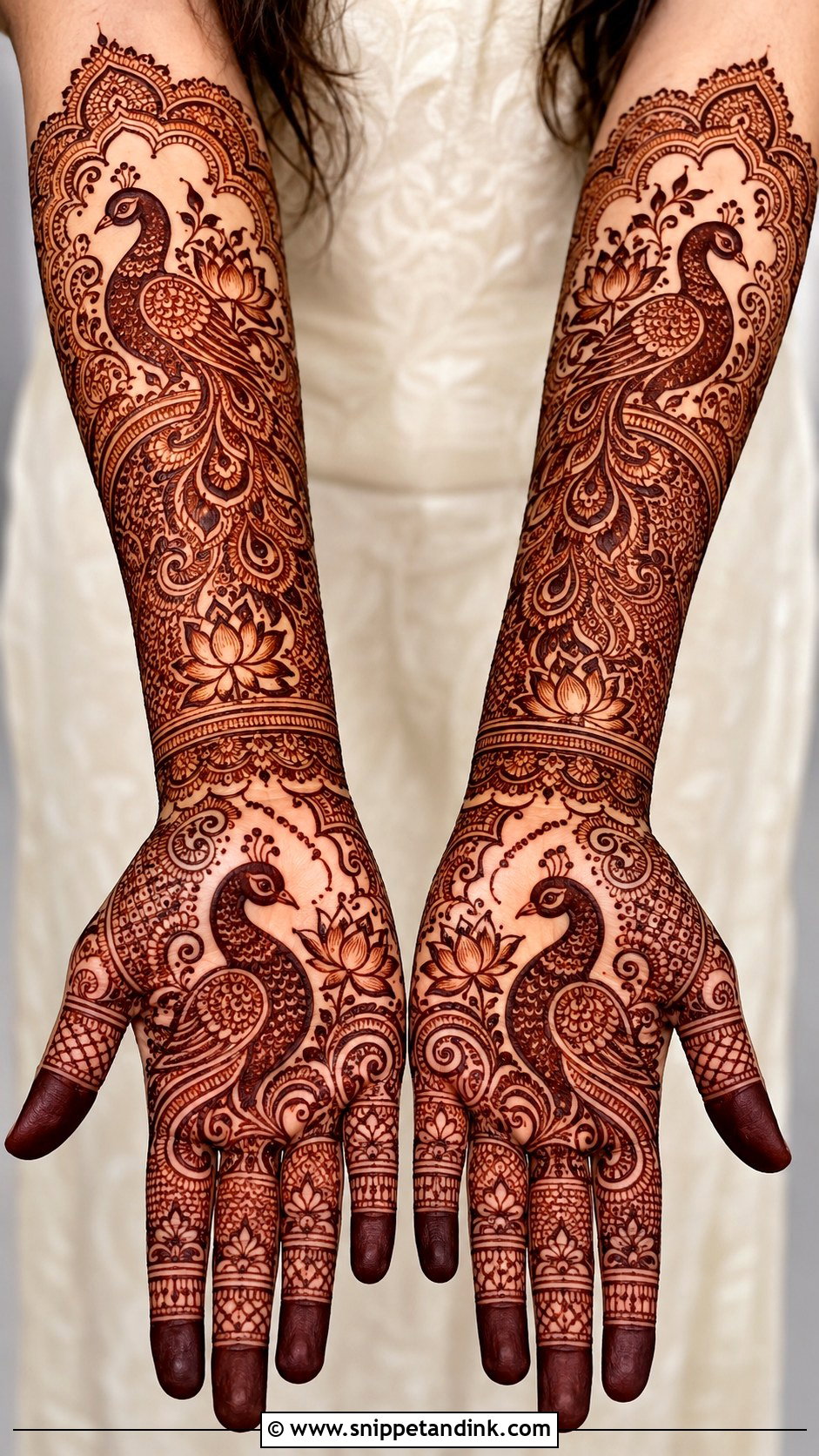 Full Hand Peacock Mehndi Design - Snippet and Ink - 35 Full Hand Mehndi Designs