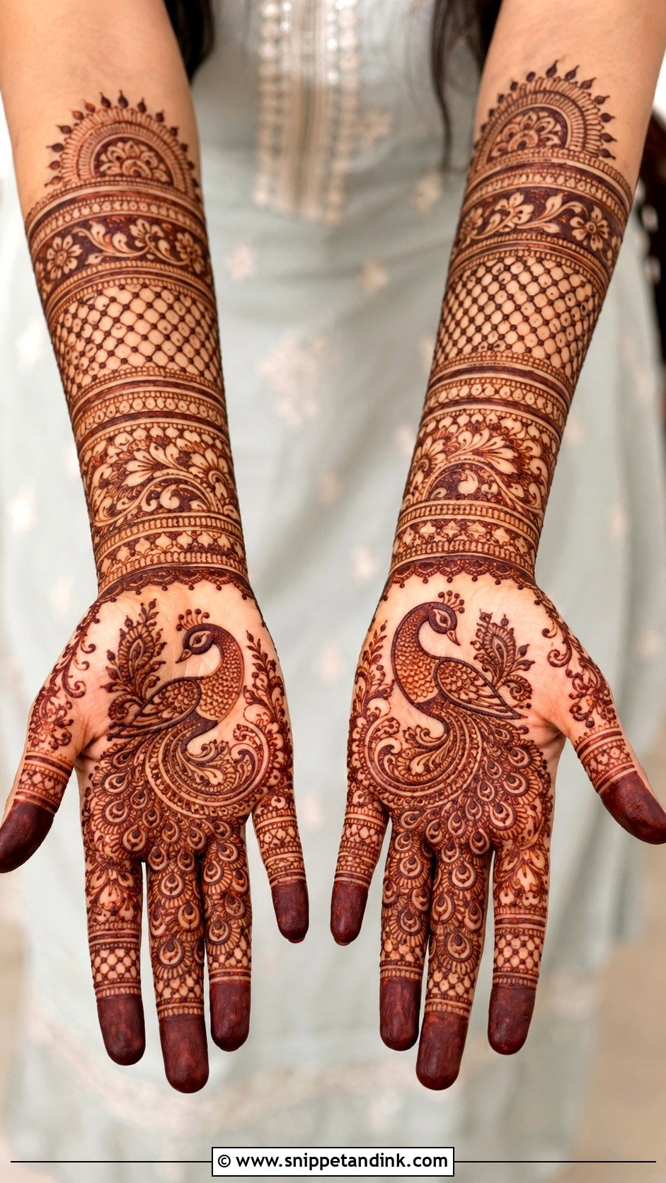 Full Hand Peacock Mehndi Design - Snippet and Ink - 35 Peacock Mehndi Designs