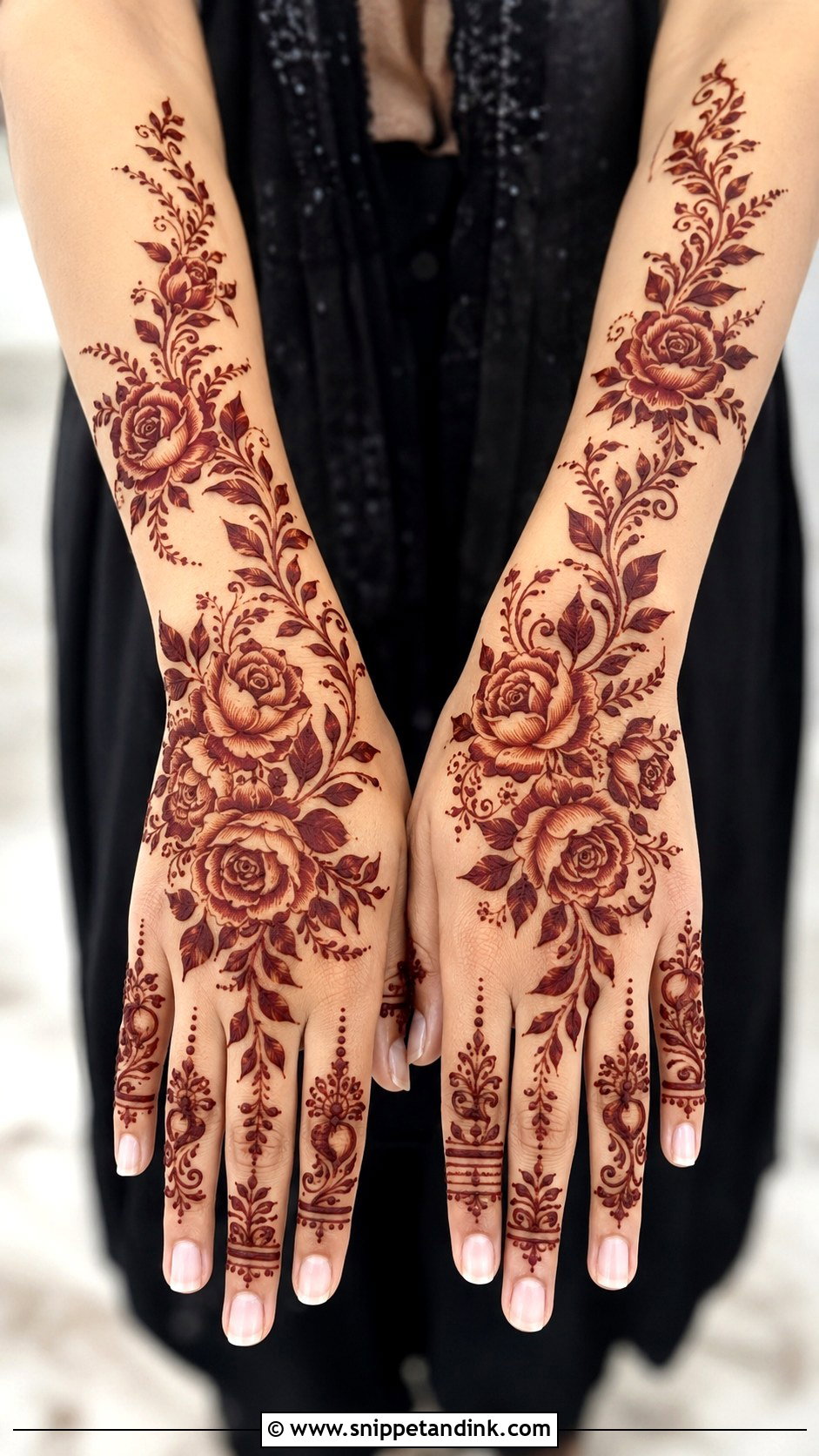 Full Hand Rose Mehndi Design - Snippet and Ink - 35 Full Hand Mehndi Designs