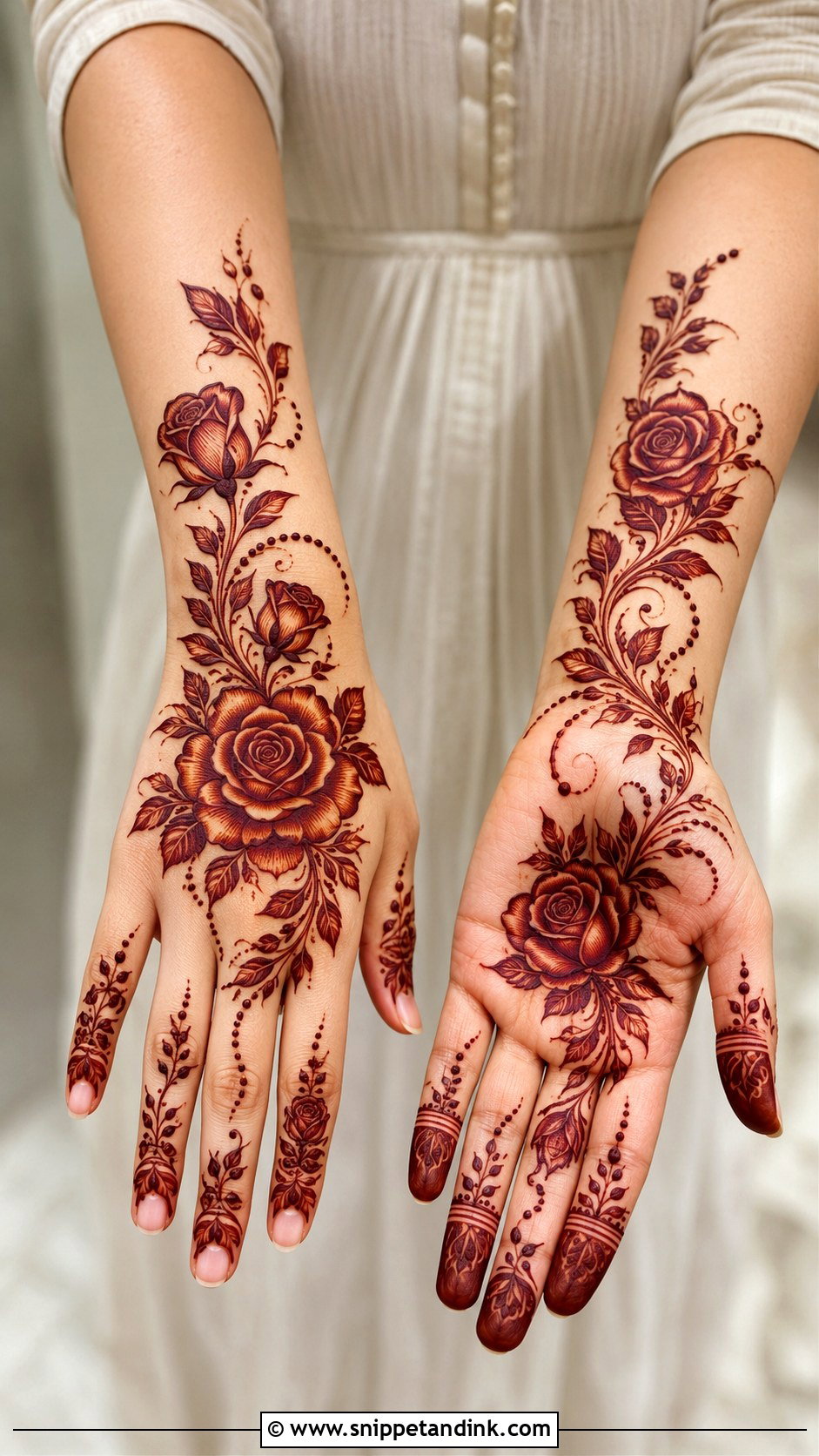 Full Hand Rose Mehndi Design - Snippet and Ink - 35 Latest Full Hand Mehndi Designs