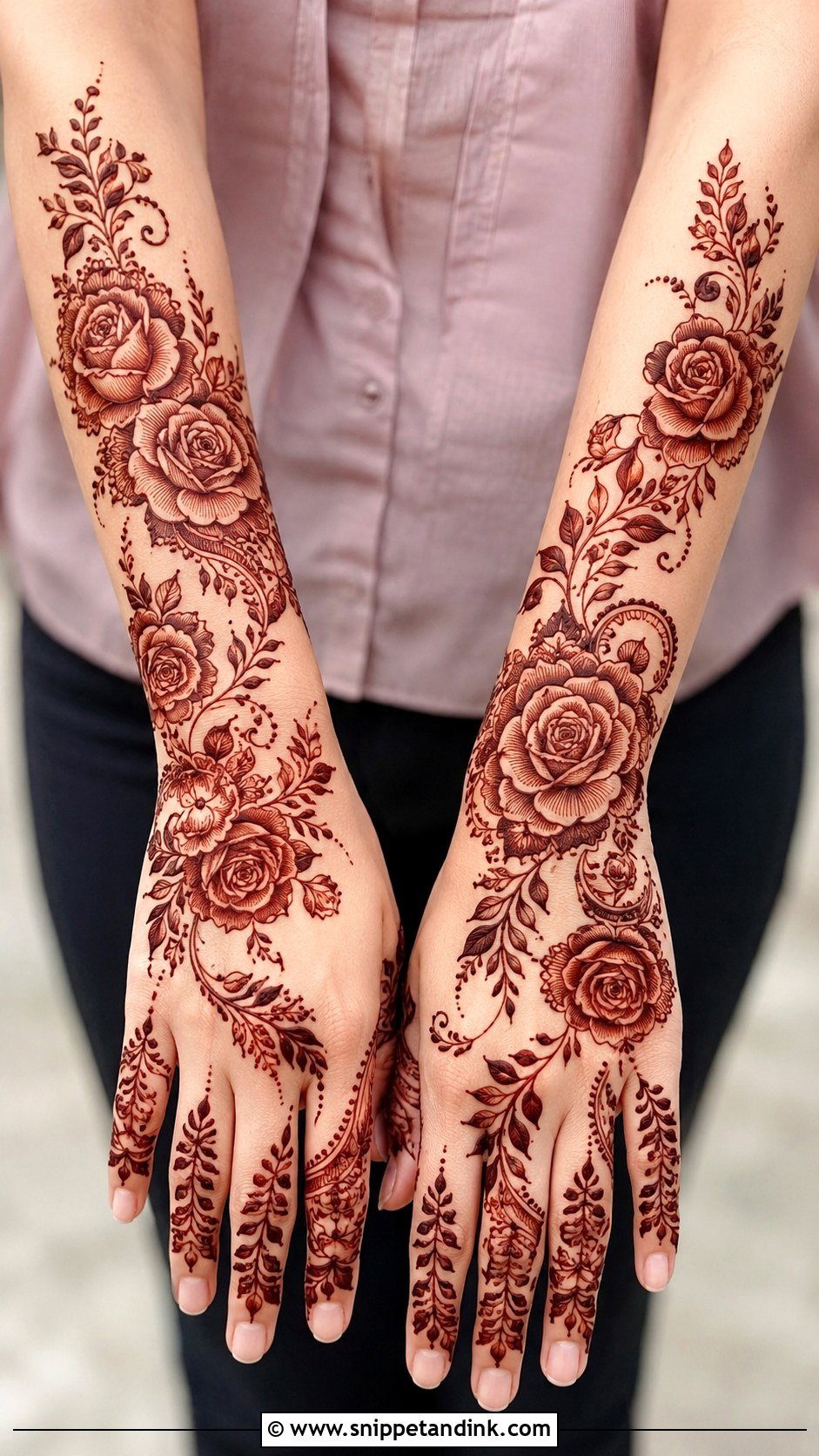 Full Hand Rose Mehndi Design - Snippet and Ink - 30 Full Mehndi Designs