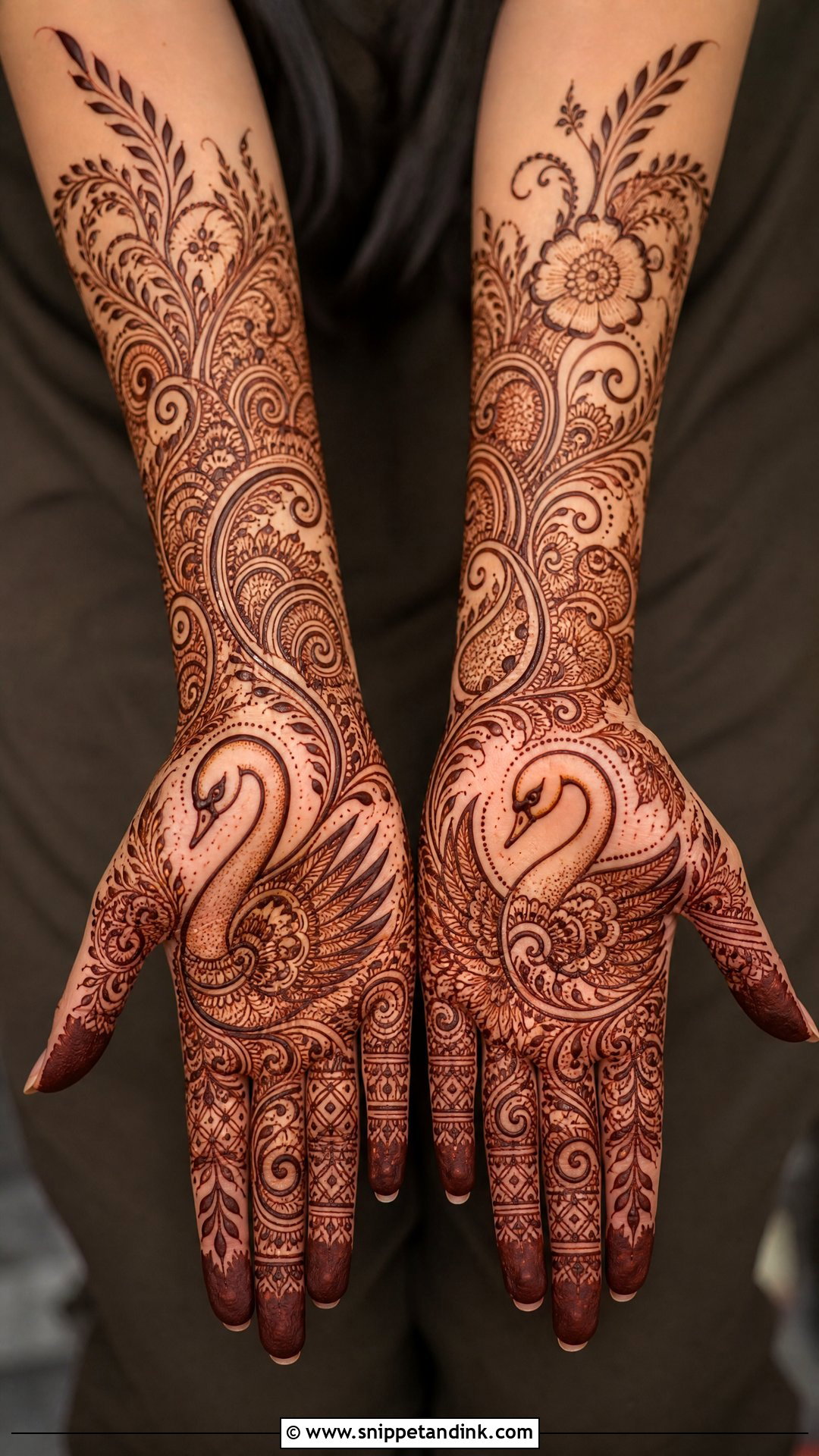 Full Hand Swan Mehndi Design - Snippet and Ink - 30 Swan Mehndi Designs