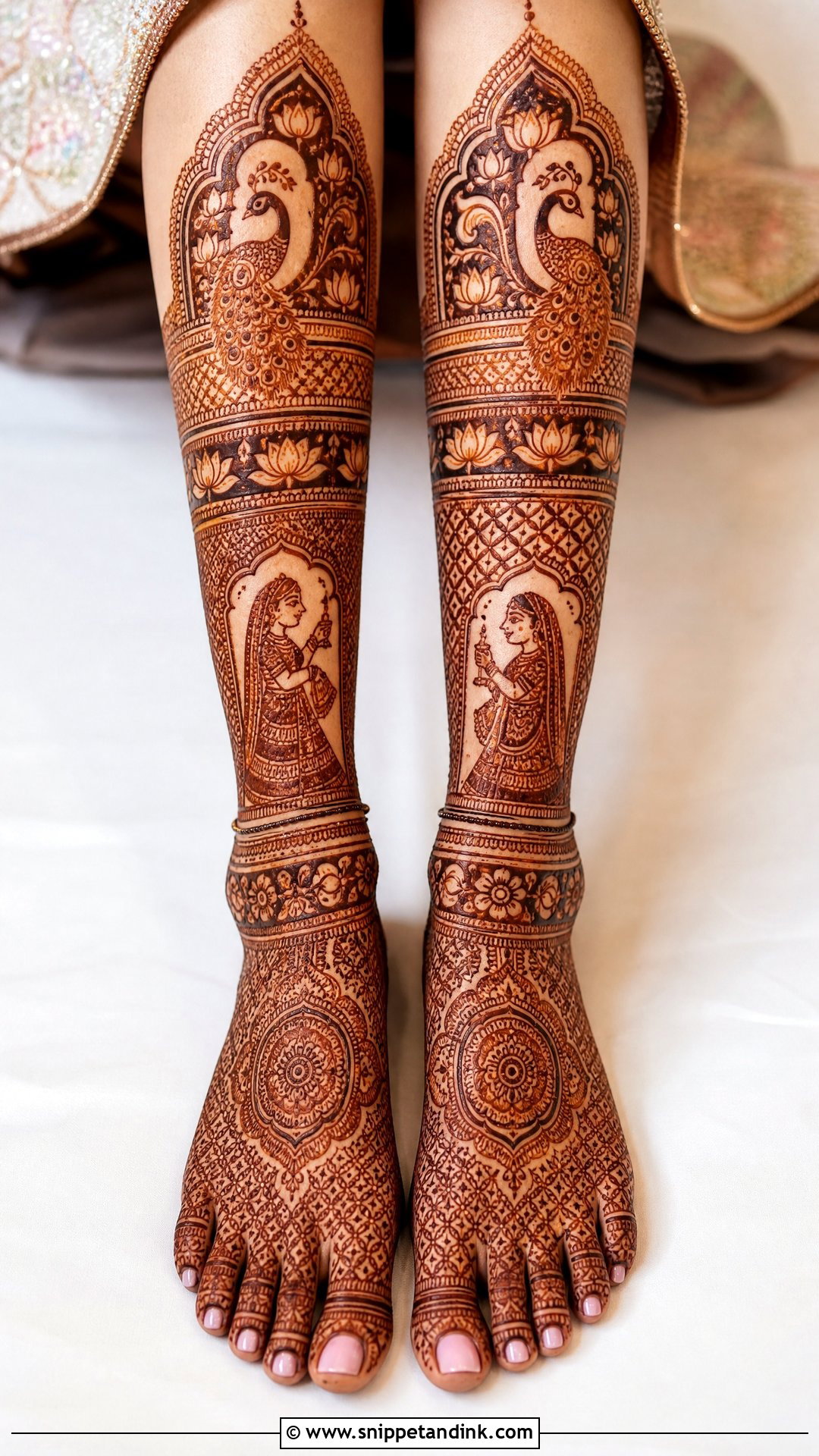 Full Leg Bridal Mehndi Design - Snippet and Ink - 30 Bridal Feet Mehndi Designs