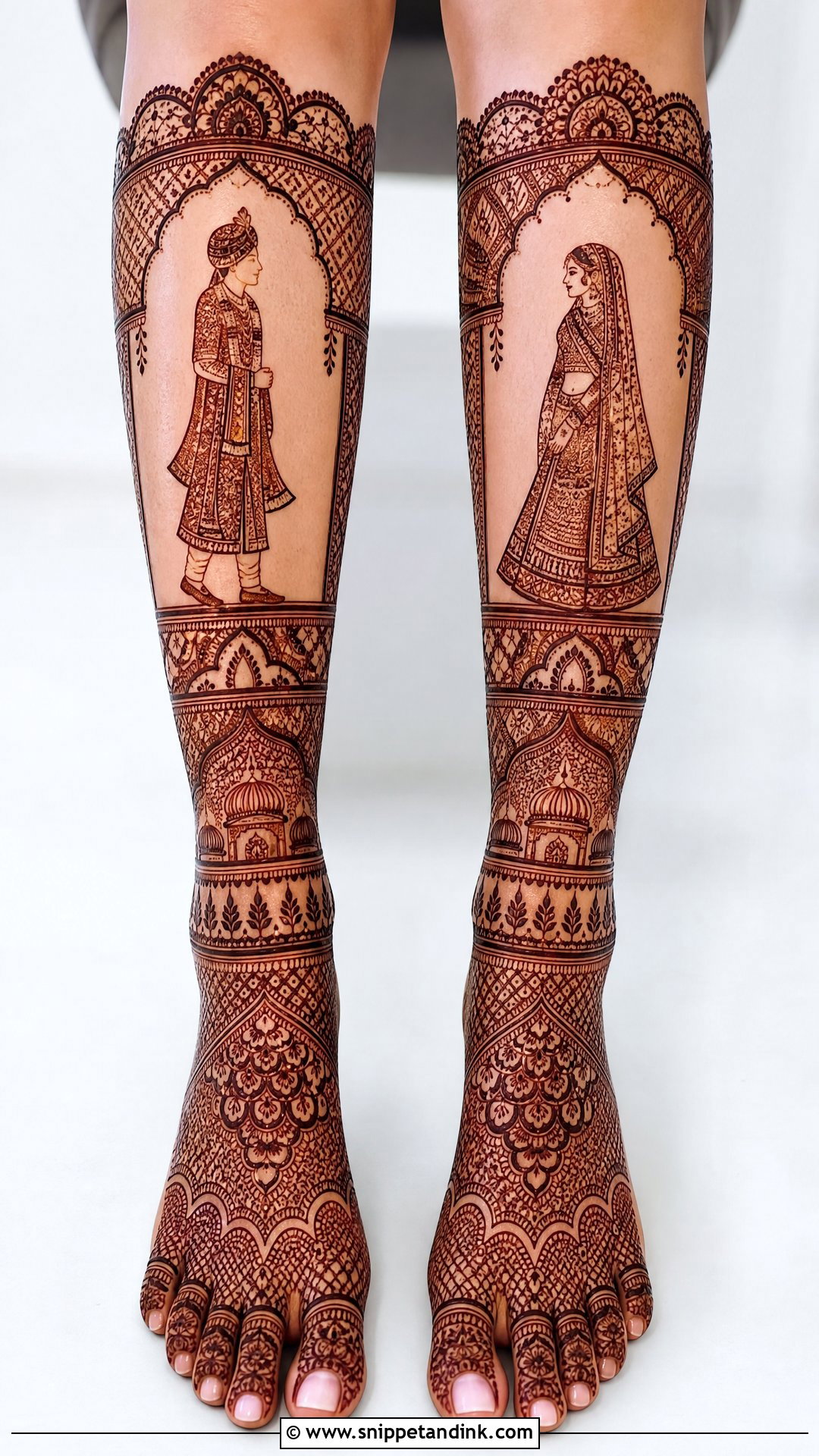 Full Leg Bridal Mehndi With Dulha Dulhan - Snippet and Ink - 20 Bridal Full Legs Mehndi Design Ideas