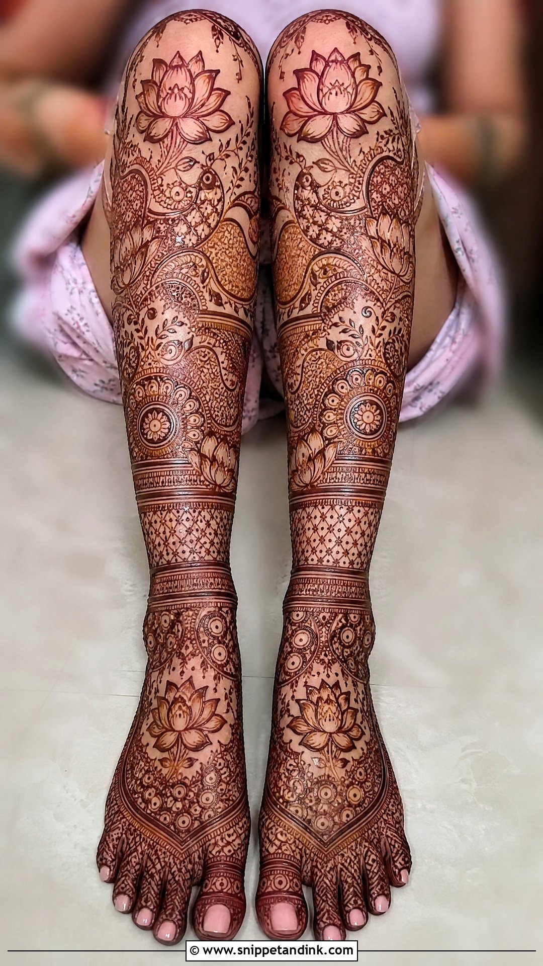 Full Leg Bridal Mehndi With Lotus - Snippet and Ink - 20 Bridal Full Legs Mehndi Design Ideas