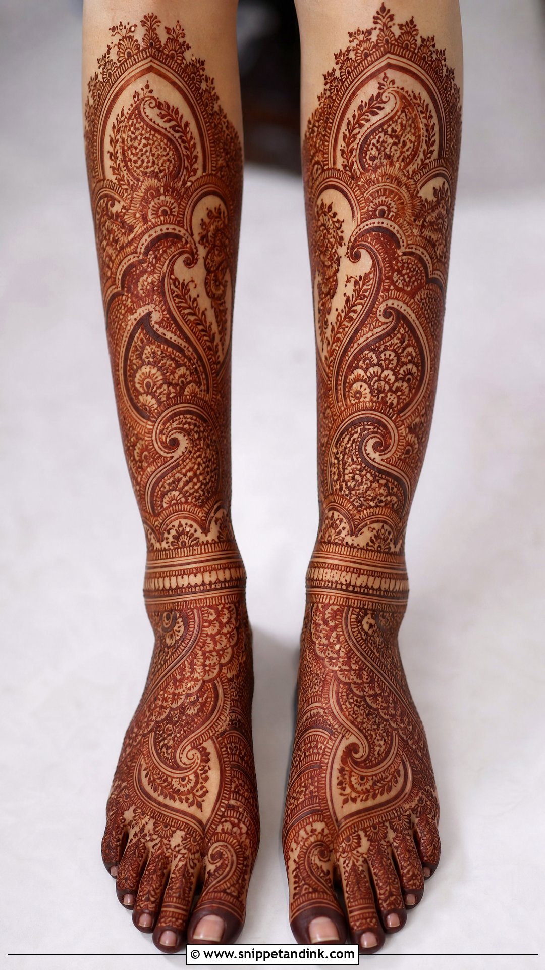 Full Leg Bridal Mehndi With Paisley - Snippet and Ink - 20 Bridal Full Legs Mehndi Design Ideas