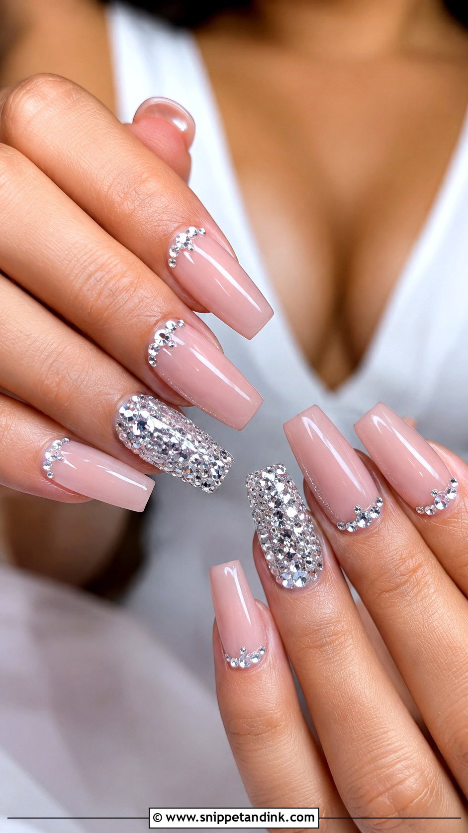 Full Rhinestone Accent Wedding Nails - Snippet and Ink - 20 Bling Wedding Nails