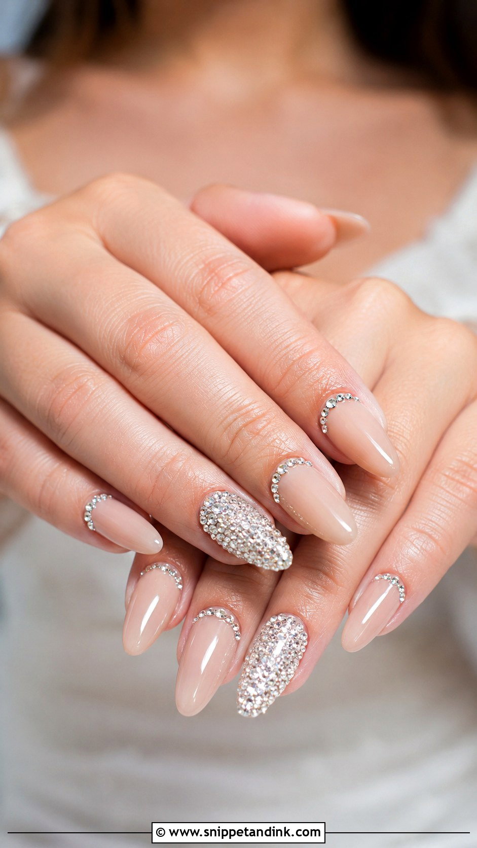 Full Rhinestone Wedding Nails - Snippet and Ink - 20 Wedding Nails with Rhinestones