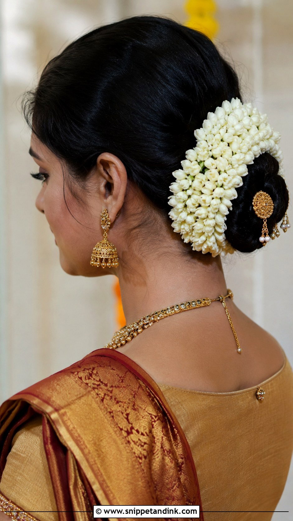 Gajra Adorned Bun - Snippet and Ink - 30 Indian Hairstyles for Weddings
