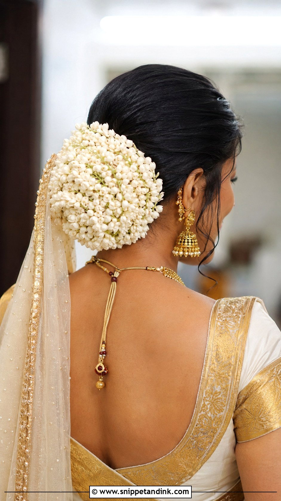 Gajra Bun Bridal Hairstyle With Dupatta - Snippet and Ink - 20 Indian Bridal Hairstyles with Dupatta