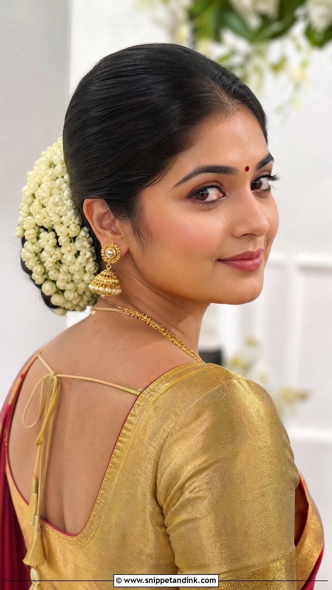 Gajra Bun For Traditional Engagement - Snippet and Ink - 30 Engagement Hairstyles Front Look