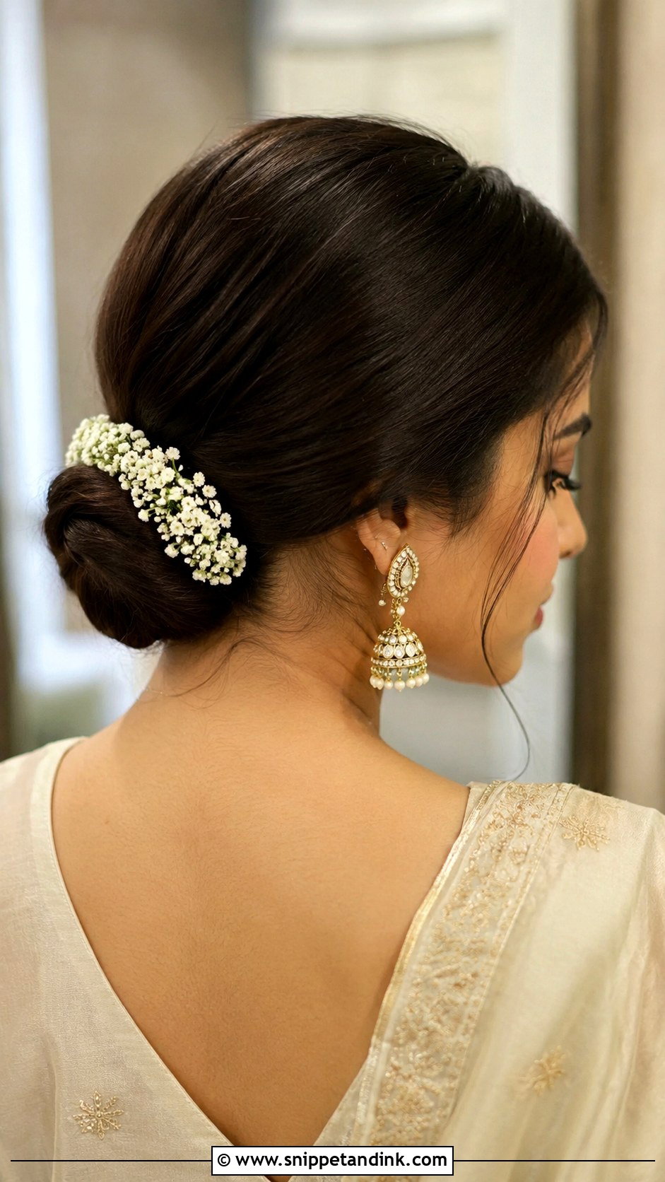 Gajra Bun Hairstyle For Mehndi - Snippet and Ink - 20 Mehndi Event Hairstyles