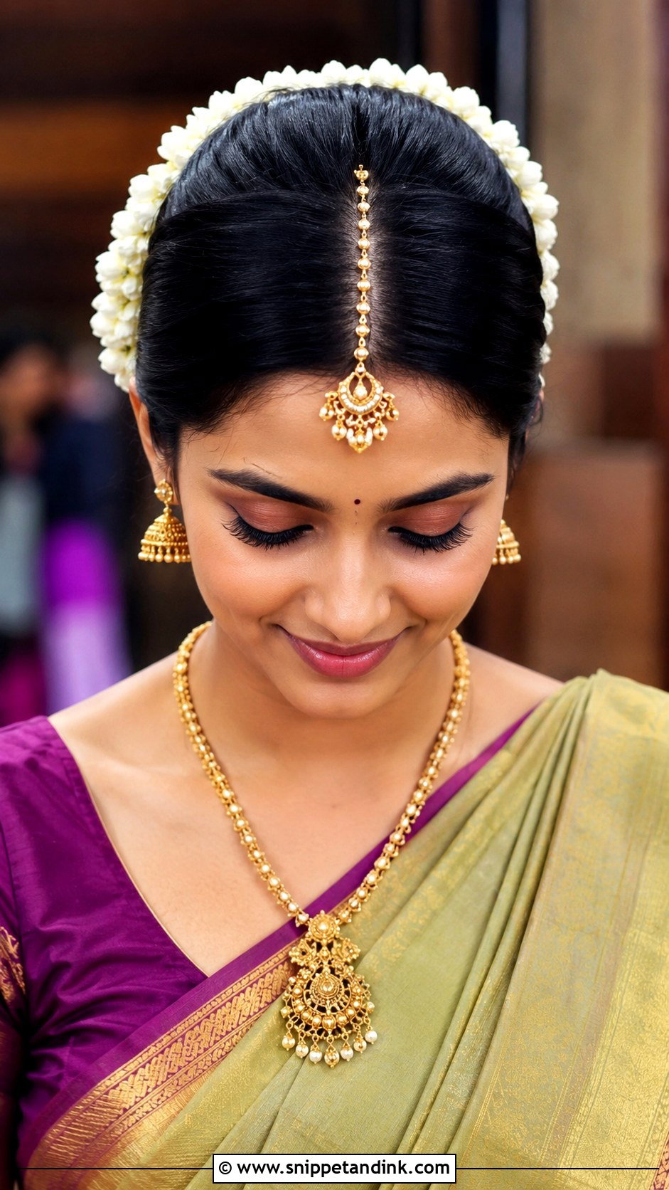 Gajra Bun With Maang Tikka - Snippet and Ink - 25 Indian Wedding Hairstyles for Long Hair