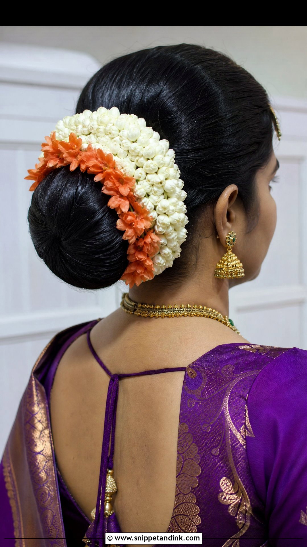 Gajra Bun With Silk Saree - Snippet and Ink - 20 South Indian Wedding Hairstyles for Long Hair