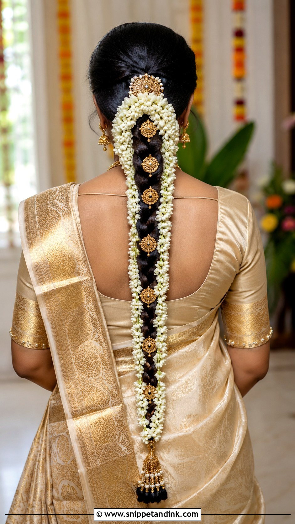 Gajra Wrapped Braid - Snippet and Ink - 35 Indian Wedding Bridal Hairstyle Ideas