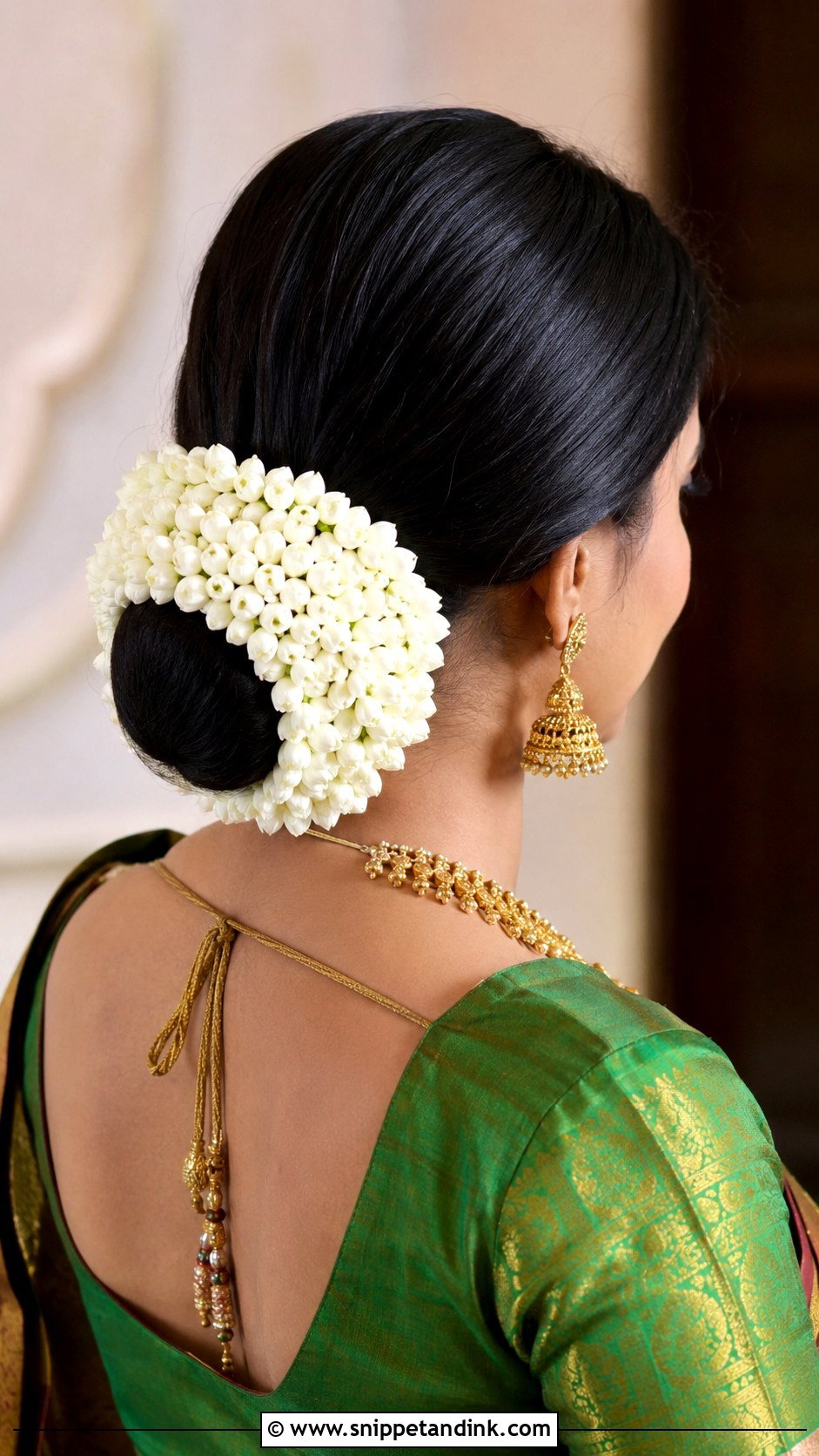 Gajra Wrapped Low Bun - Snippet and Ink - 30 Indian Bridal Hairstyles