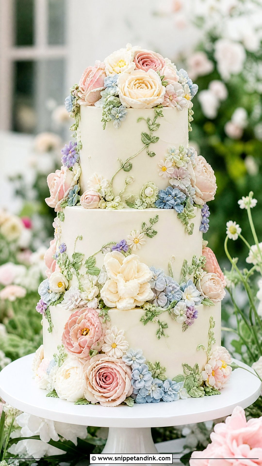 Garden Buttercream Flower Wedding Cake - Snippet and Ink - 25 Buttercream Flower Cake Ideas for Wedding