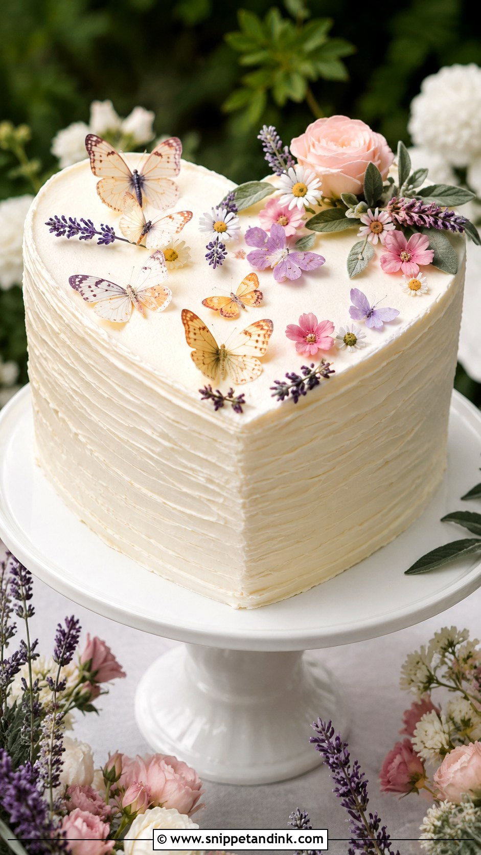 Garden Butterfly Heart Wedding Cake - Snippet and Ink - 20 Butterfly Heart Cake Ideas for Wedding