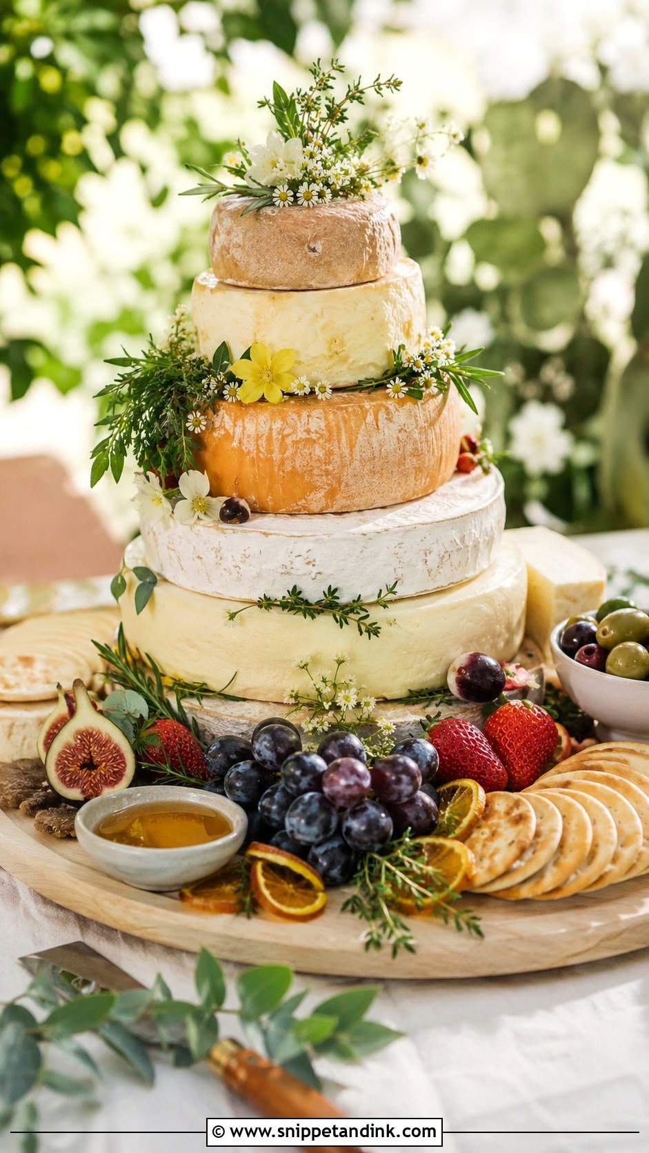 Garden Cheese Board Wedding Cake - Snippet and Ink - 20 Cheese Board Wedding Cake Ideas
