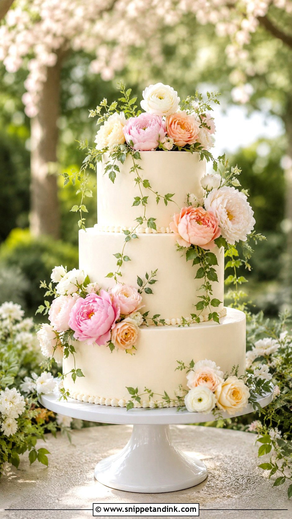 Garden Floral Wedding Cake - Snippet and Ink - 20 Romantic Garden Wedding Cake Ideas